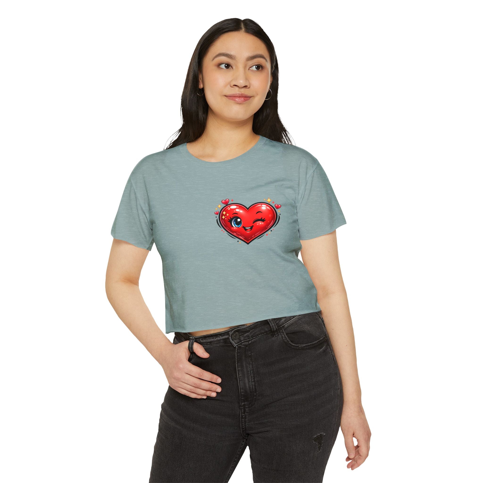 Heart Emoji Crop Top — Cute Winking Heart Graphic Women's Festival Tee
