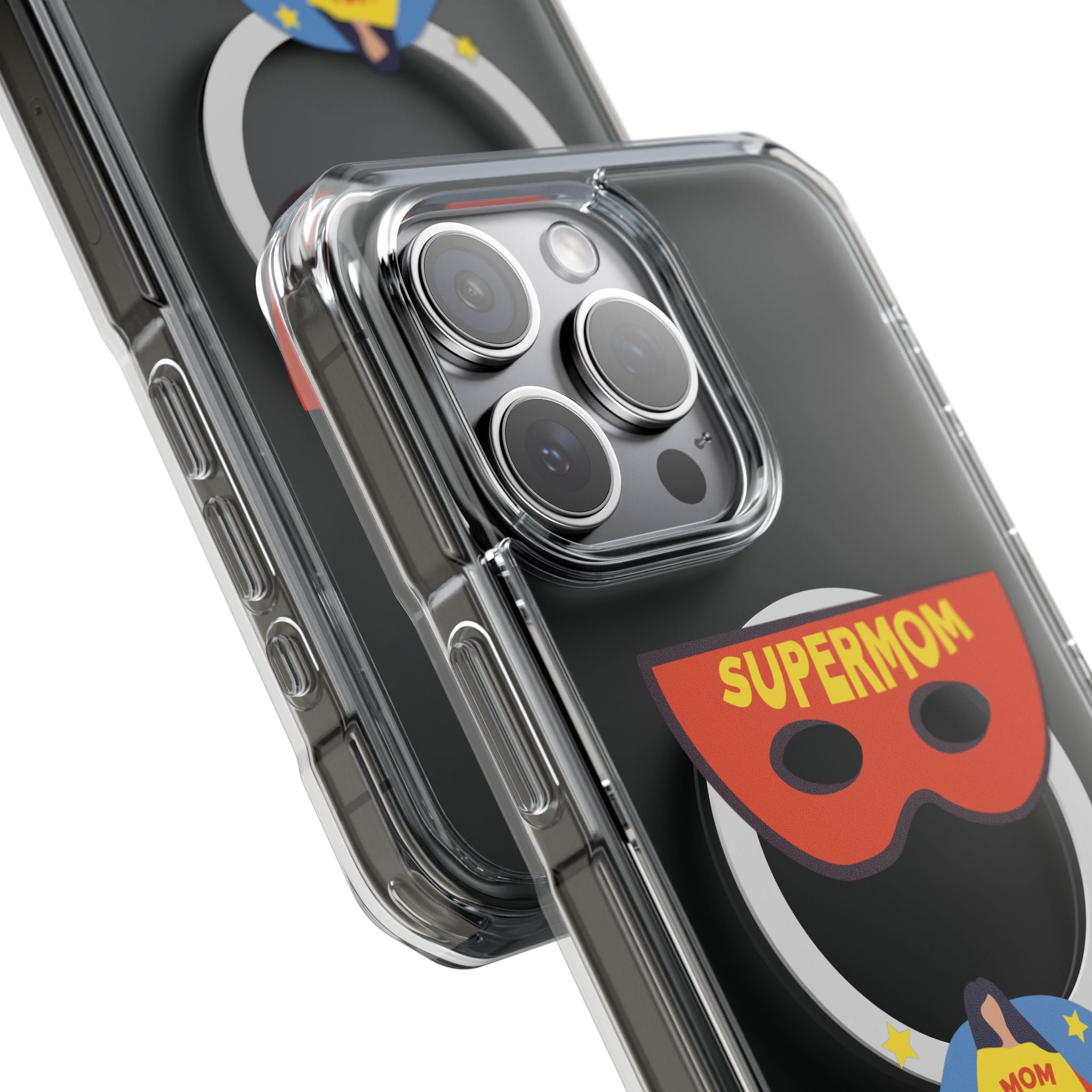 Supermom Magnetic Clear Phone Case — Clear Impact Case with Superhero Mom Design