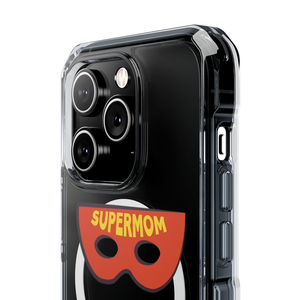 Supermom Magnetic Clear Phone Case — Clear Impact Case with Superhero Mom Design