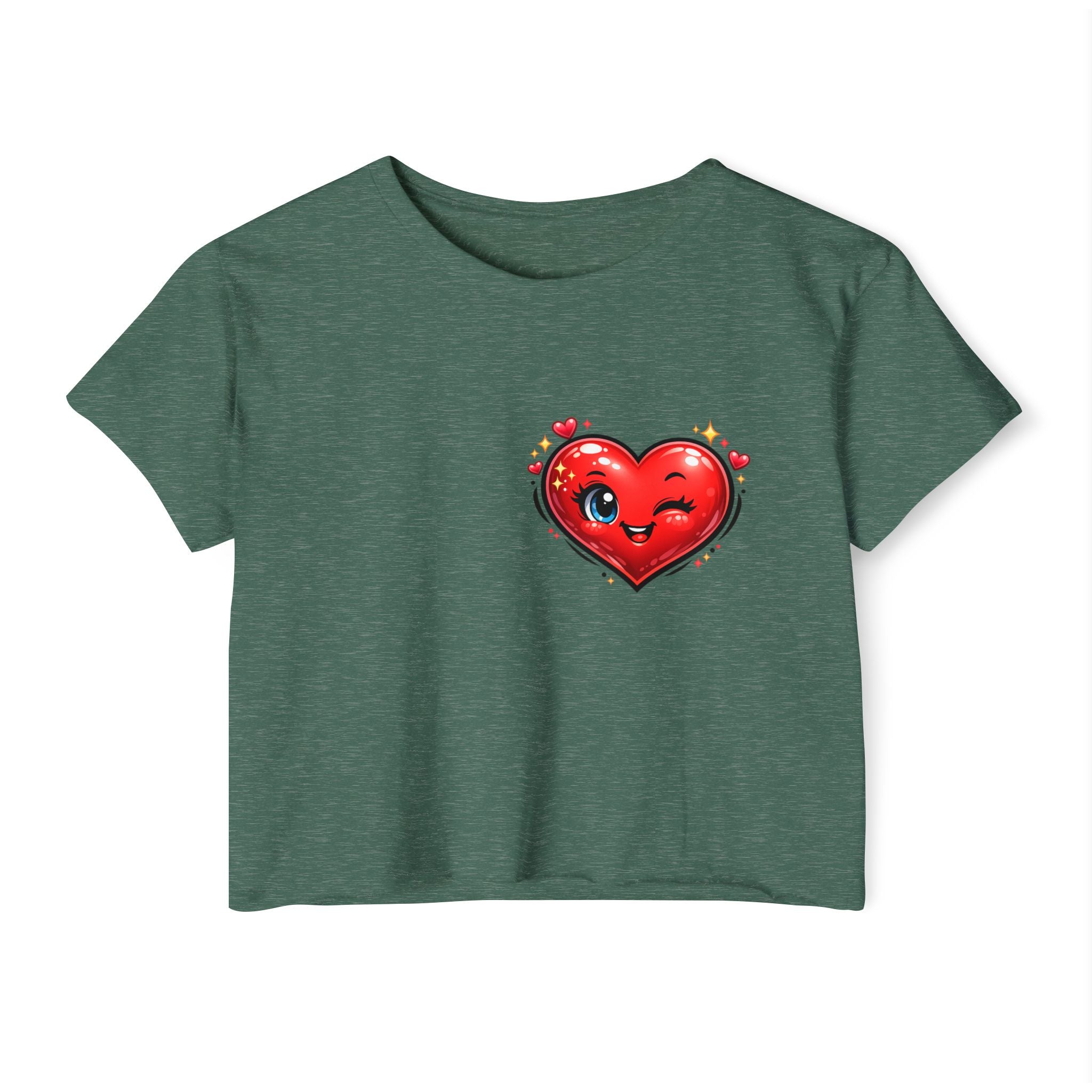 Heart Emoji Crop Top — Cute Winking Heart Graphic Women's Festival Tee