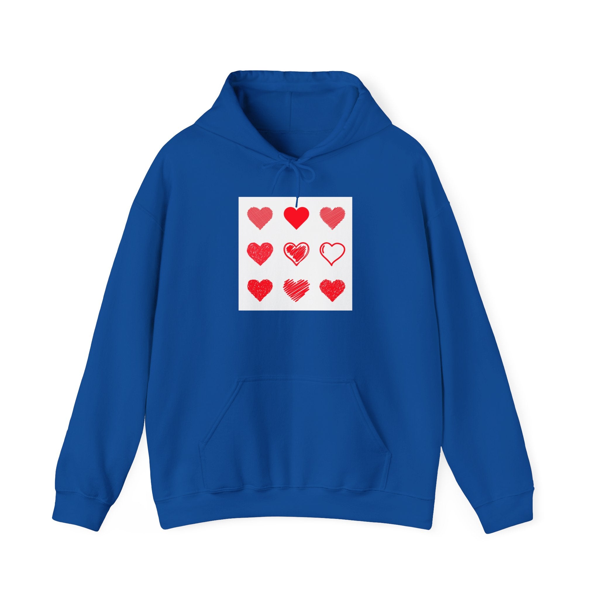 Hearts Grid Hoodie — Minimalist Red Heart Pattern Valentine Sweatshirt