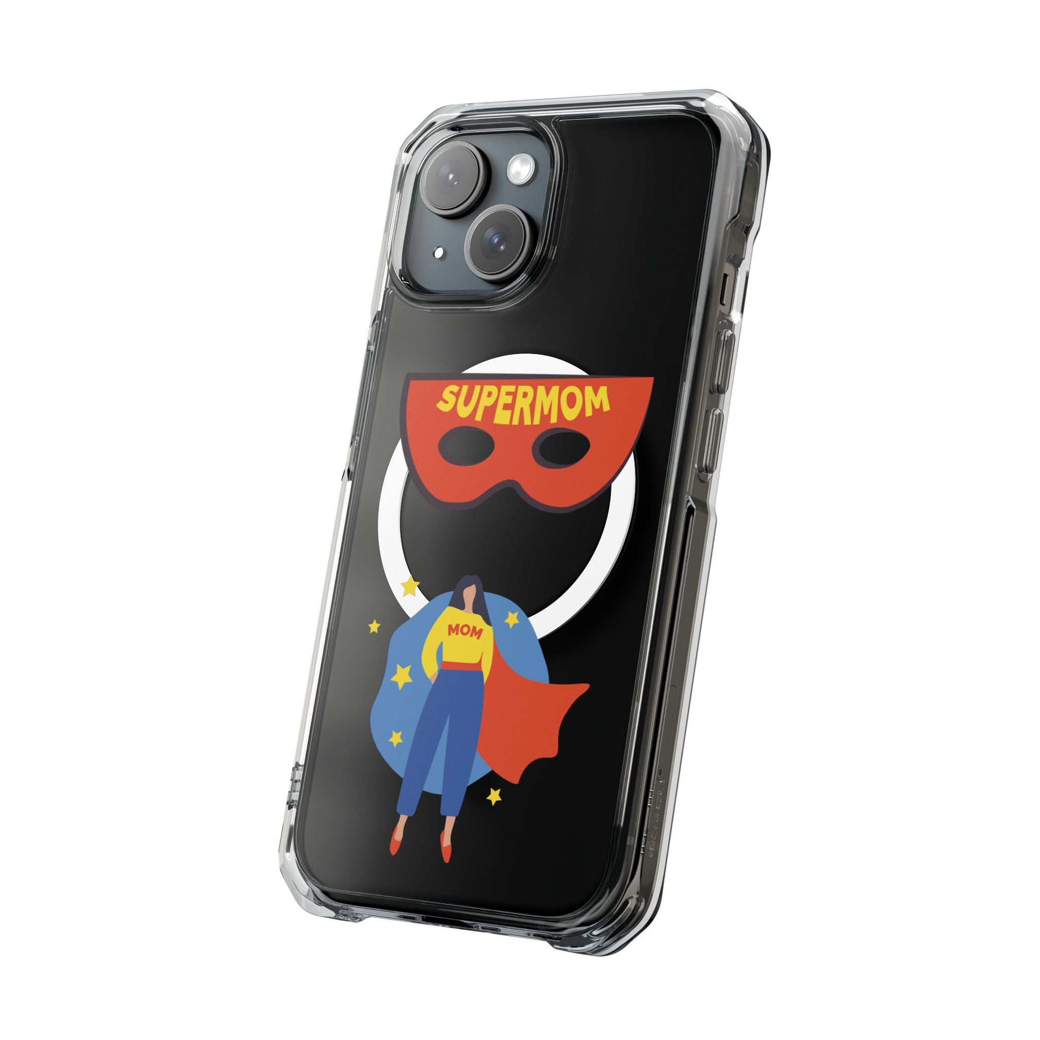 Supermom Magnetic Clear Phone Case — Clear Impact Case with Superhero Mom Design