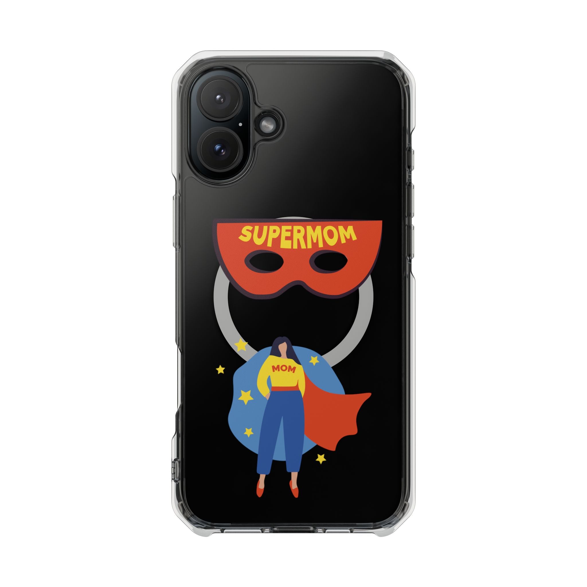 Supermom Magnetic Clear Phone Case — Clear Impact Case with Superhero Mom Design