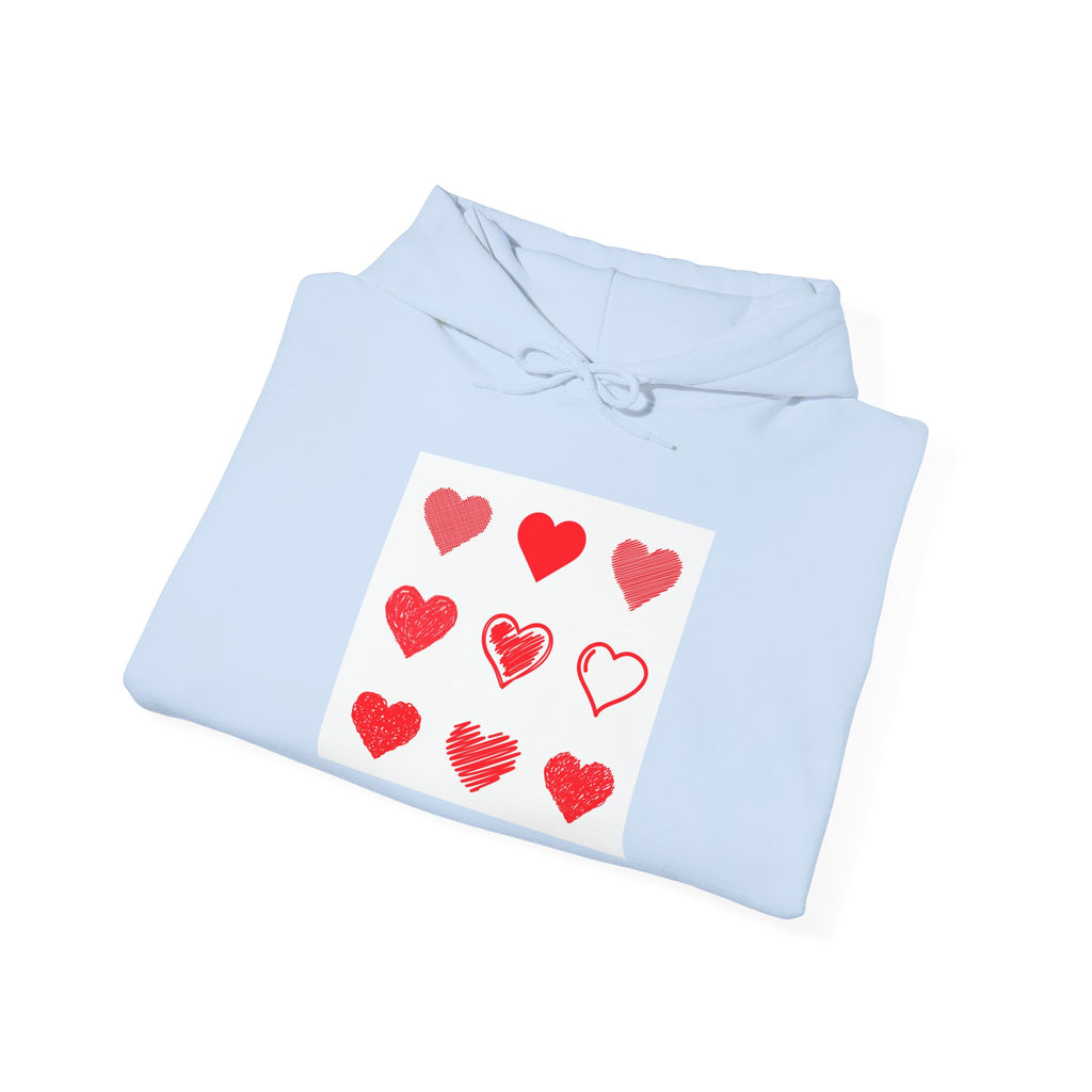 Hearts Grid Hoodie — Minimalist Red Heart Pattern Valentine Sweatshirt