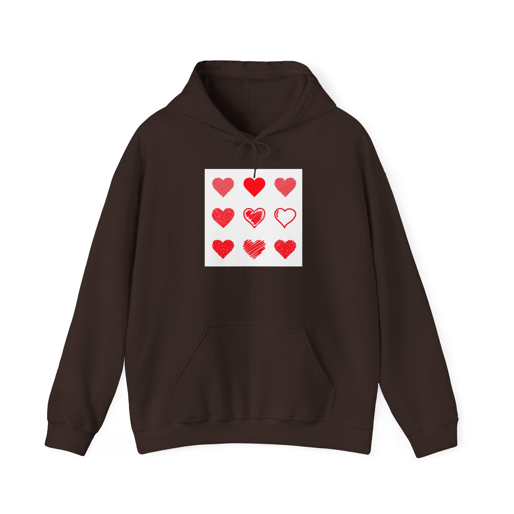 Hearts Grid Hoodie — Minimalist Red Heart Pattern Valentine Sweatshirt