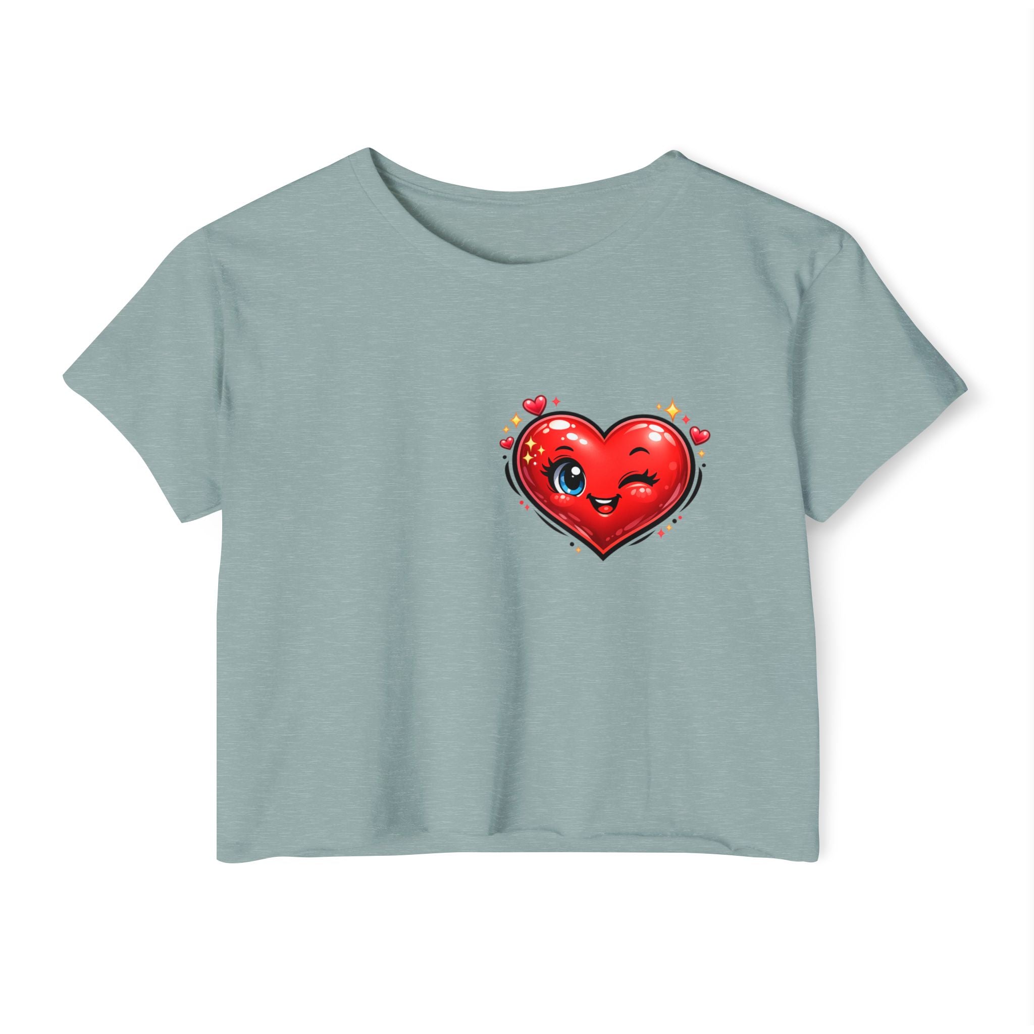 Heart Emoji Crop Top — Cute Winking Heart Graphic Women's Festival Tee