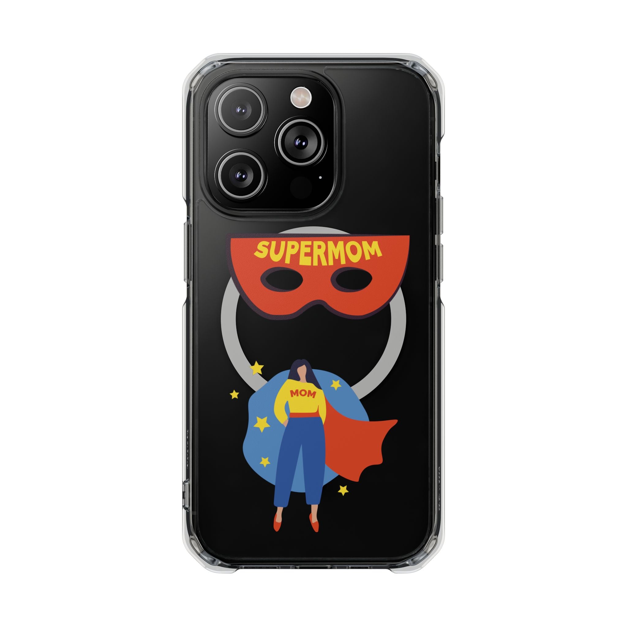 Supermom Magnetic Clear Phone Case — Clear Impact Case with Superhero Mom Design