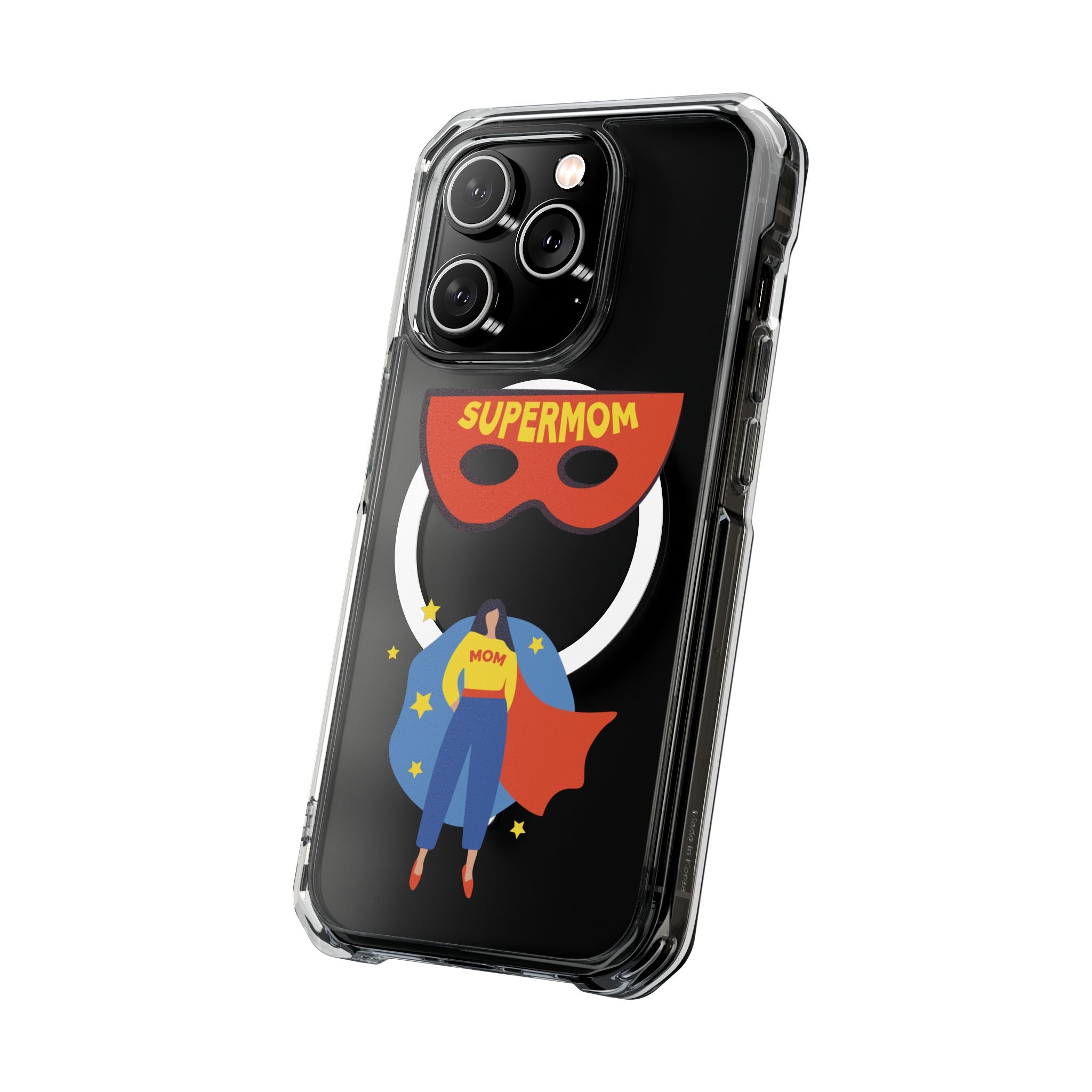 Supermom Magnetic Clear Phone Case — Clear Impact Case with Superhero Mom Design