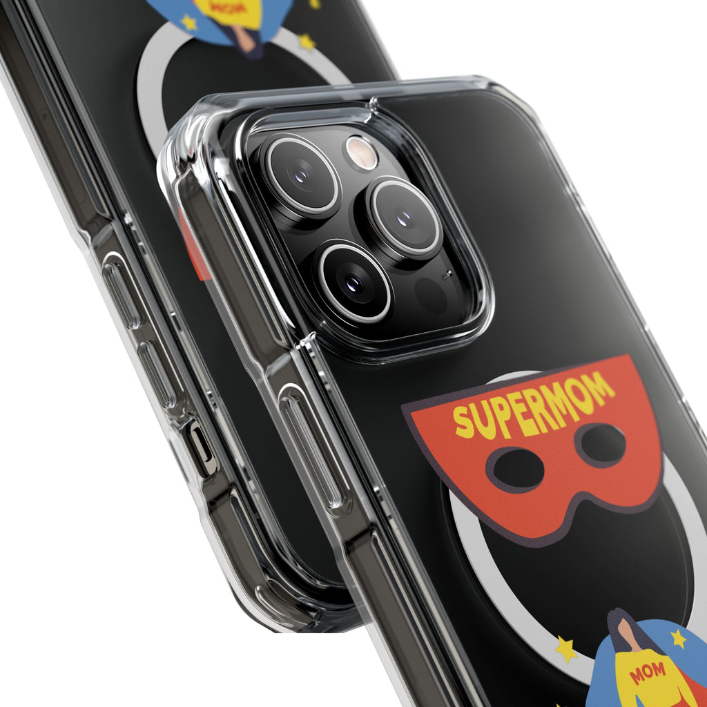 Supermom Magnetic Clear Phone Case — Clear Impact Case with Superhero Mom Design