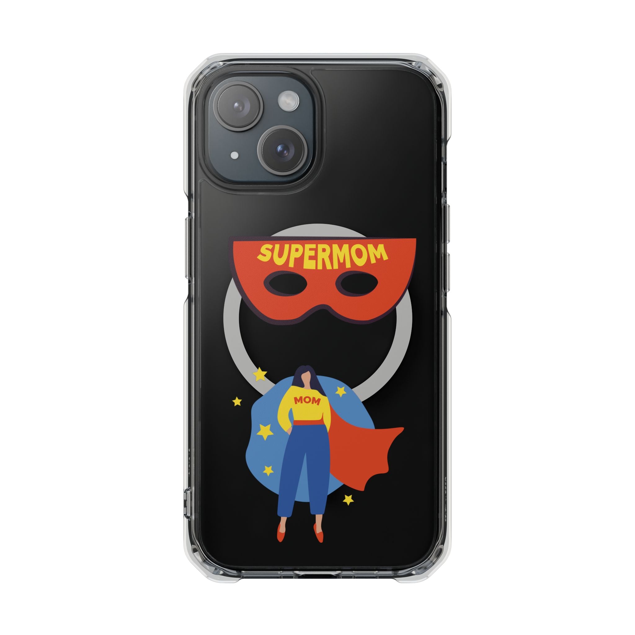 Supermom Magnetic Clear Phone Case — Clear Impact Case with Superhero Mom Design