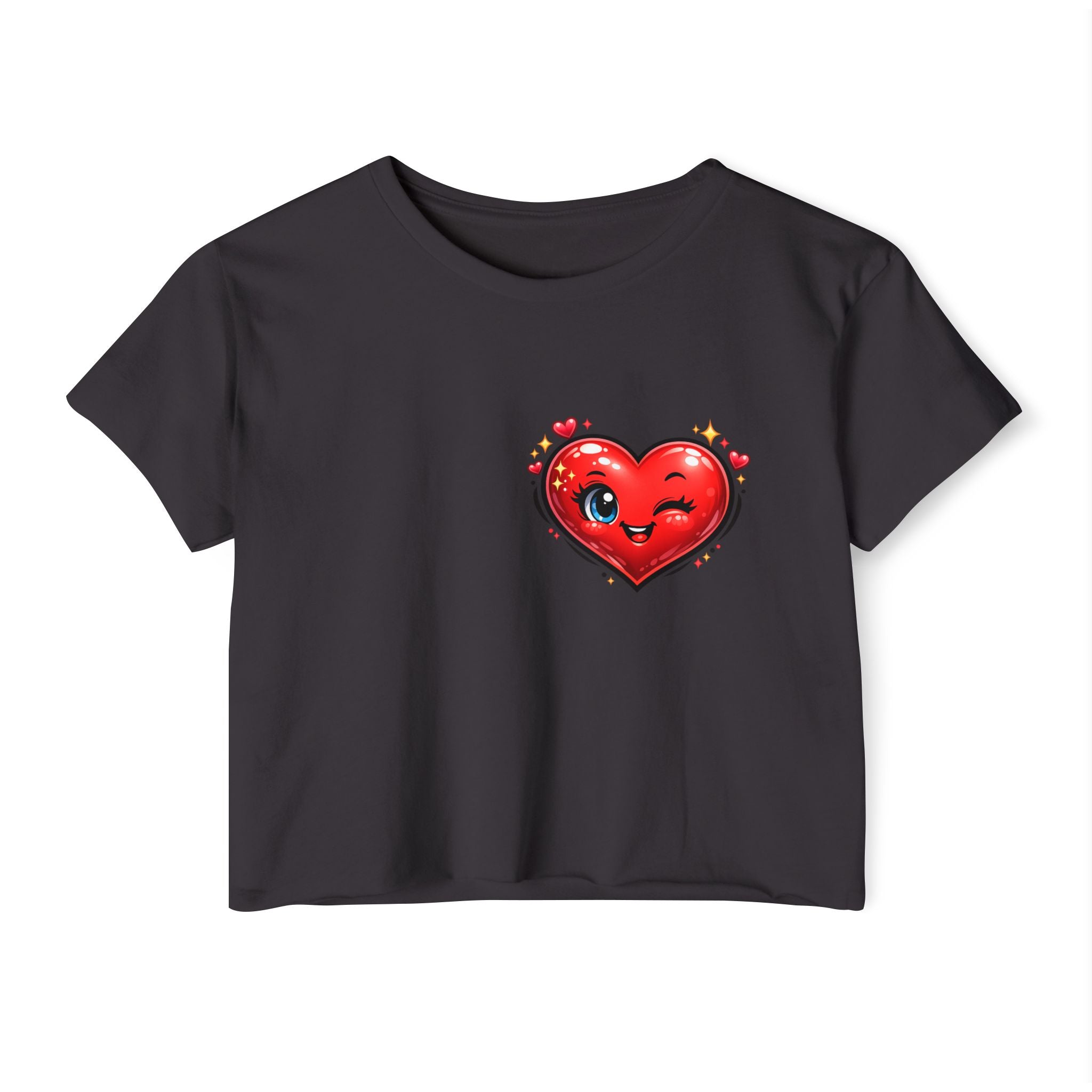 Heart Emoji Crop Top — Cute Winking Heart Graphic Women's Festival Tee