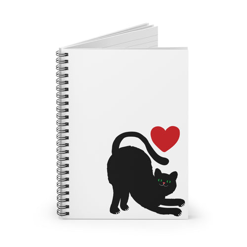 Black Cat Love Spiral Notebook — Cute Cat & Heart Ruled Journal