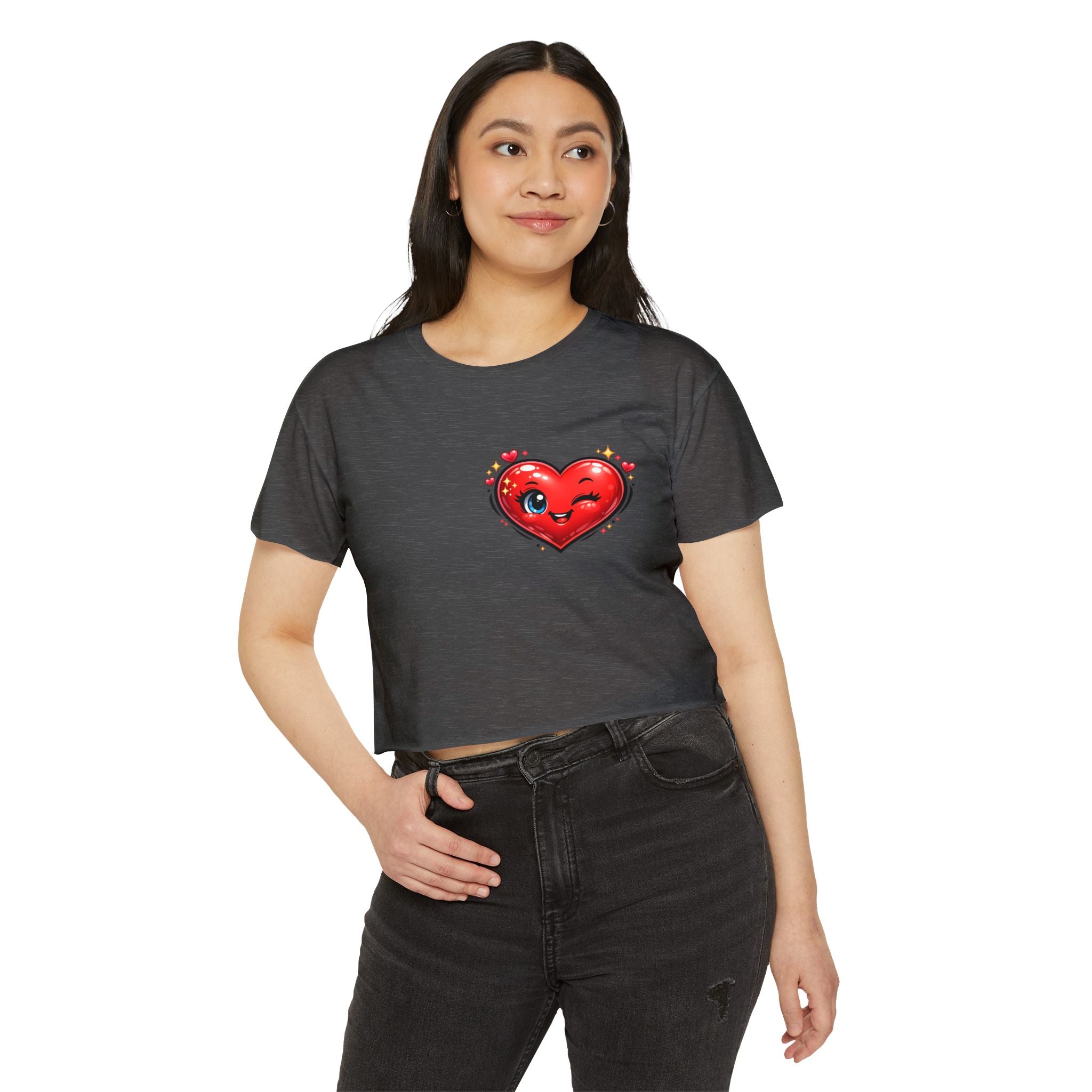 Heart Emoji Crop Top — Cute Winking Heart Graphic Women's Festival Tee
