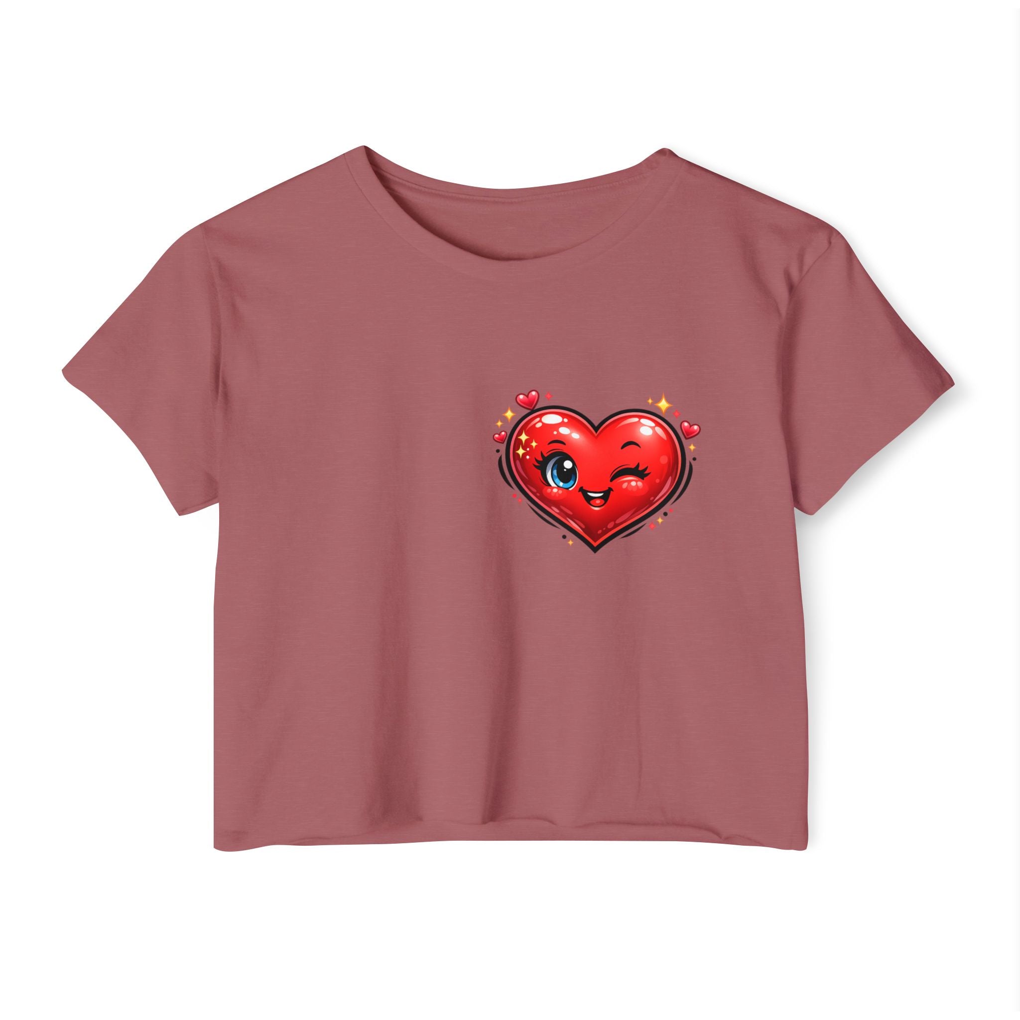 Heart Emoji Crop Top — Cute Winking Heart Graphic Women's Festival Tee