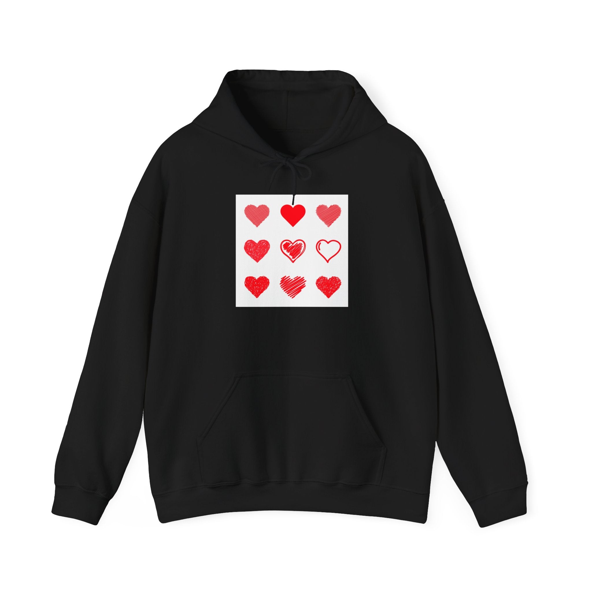 Hearts Grid Hoodie — Minimalist Red Heart Pattern Valentine Sweatshirt