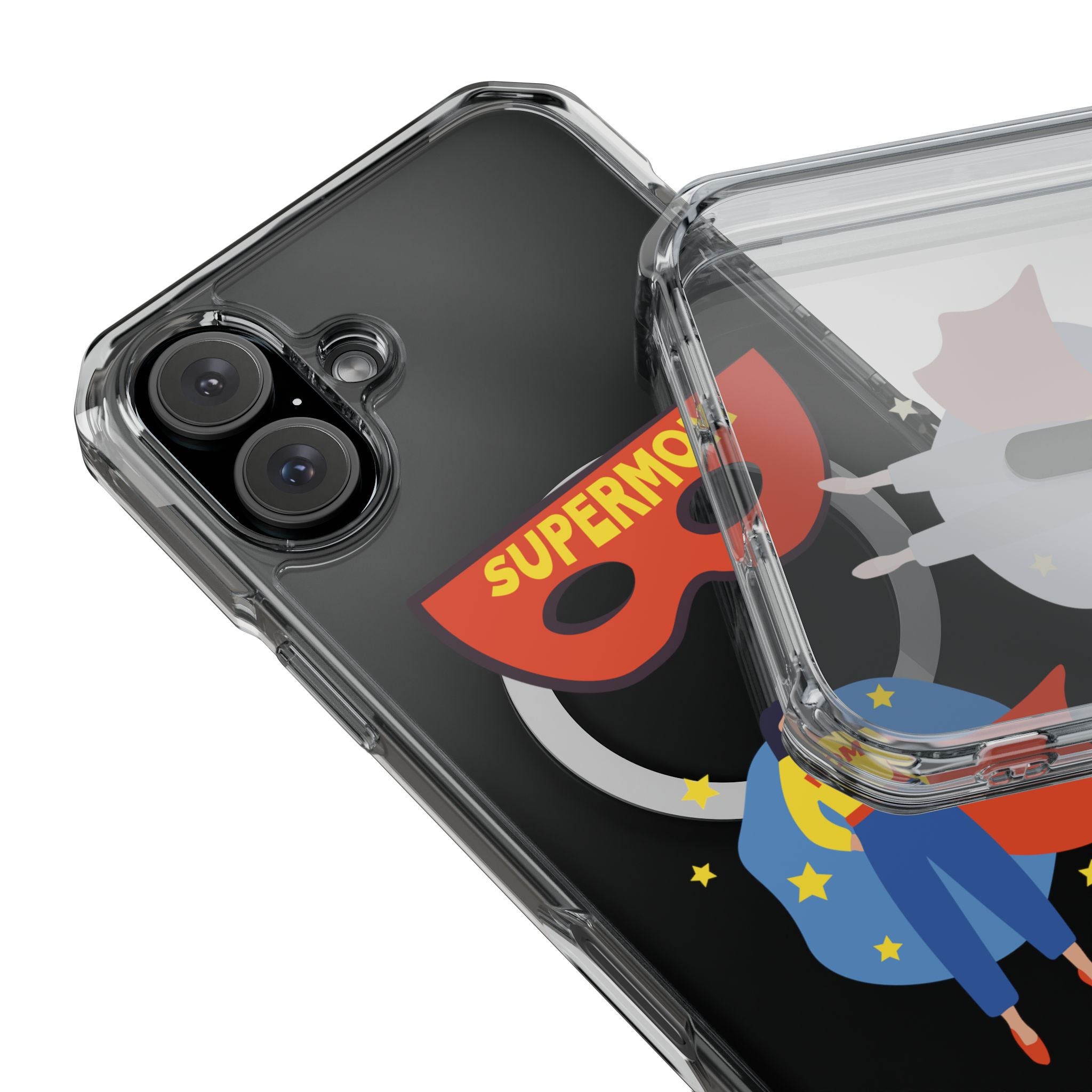 Supermom Magnetic Clear Phone Case — Clear Impact Case with Superhero Mom Design