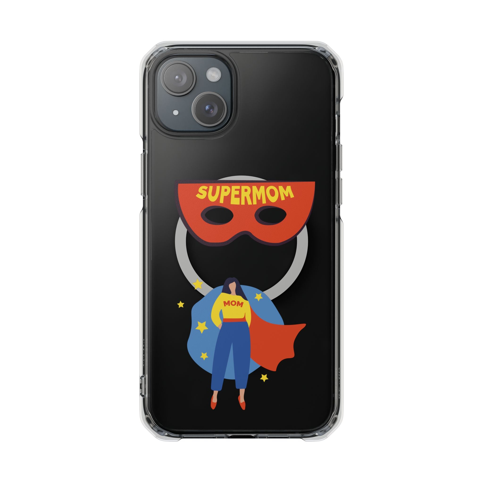 Supermom Magnetic Clear Phone Case — Clear Impact Case with Superhero Mom Design