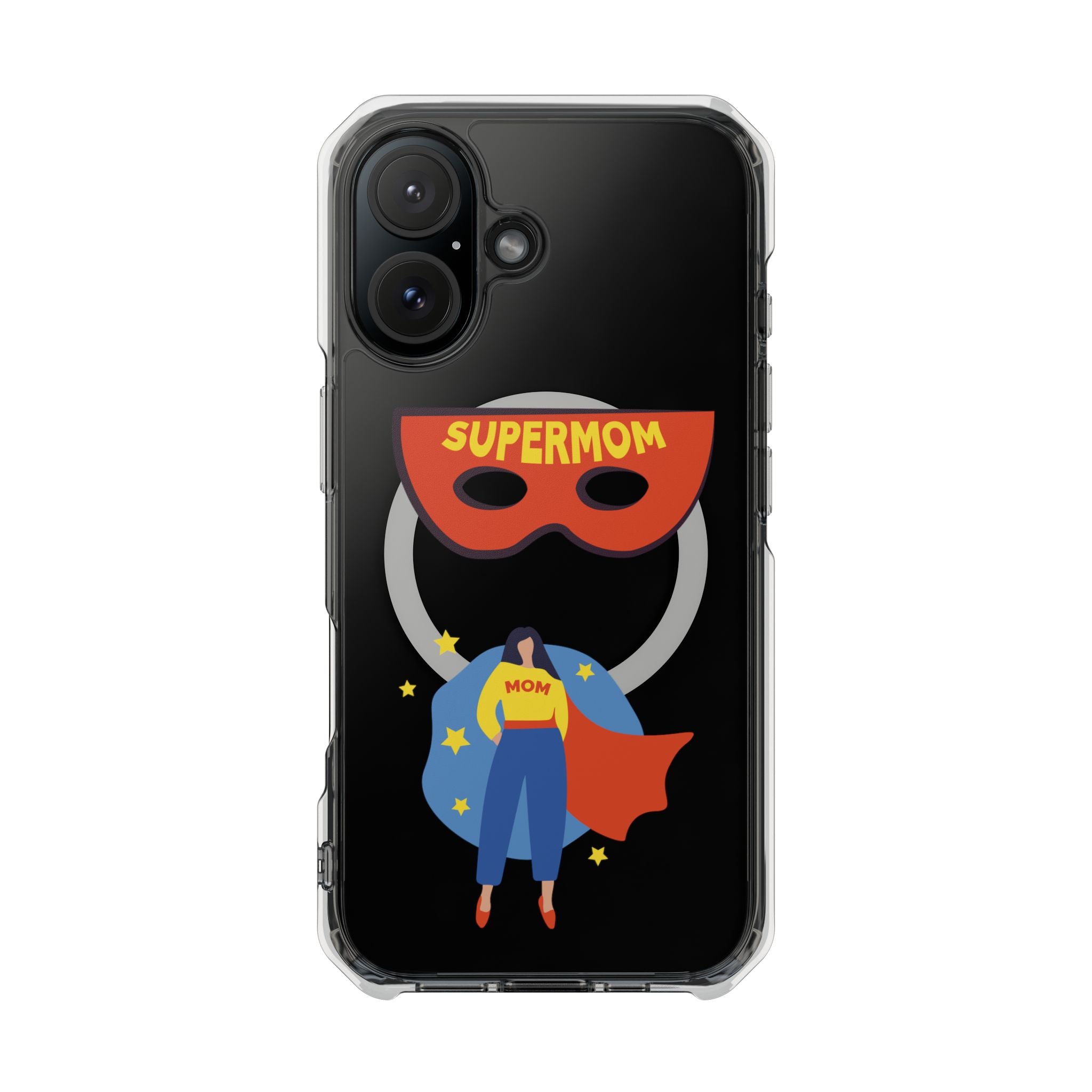 Supermom Magnetic Clear Phone Case — Clear Impact Case with Superhero Mom Design