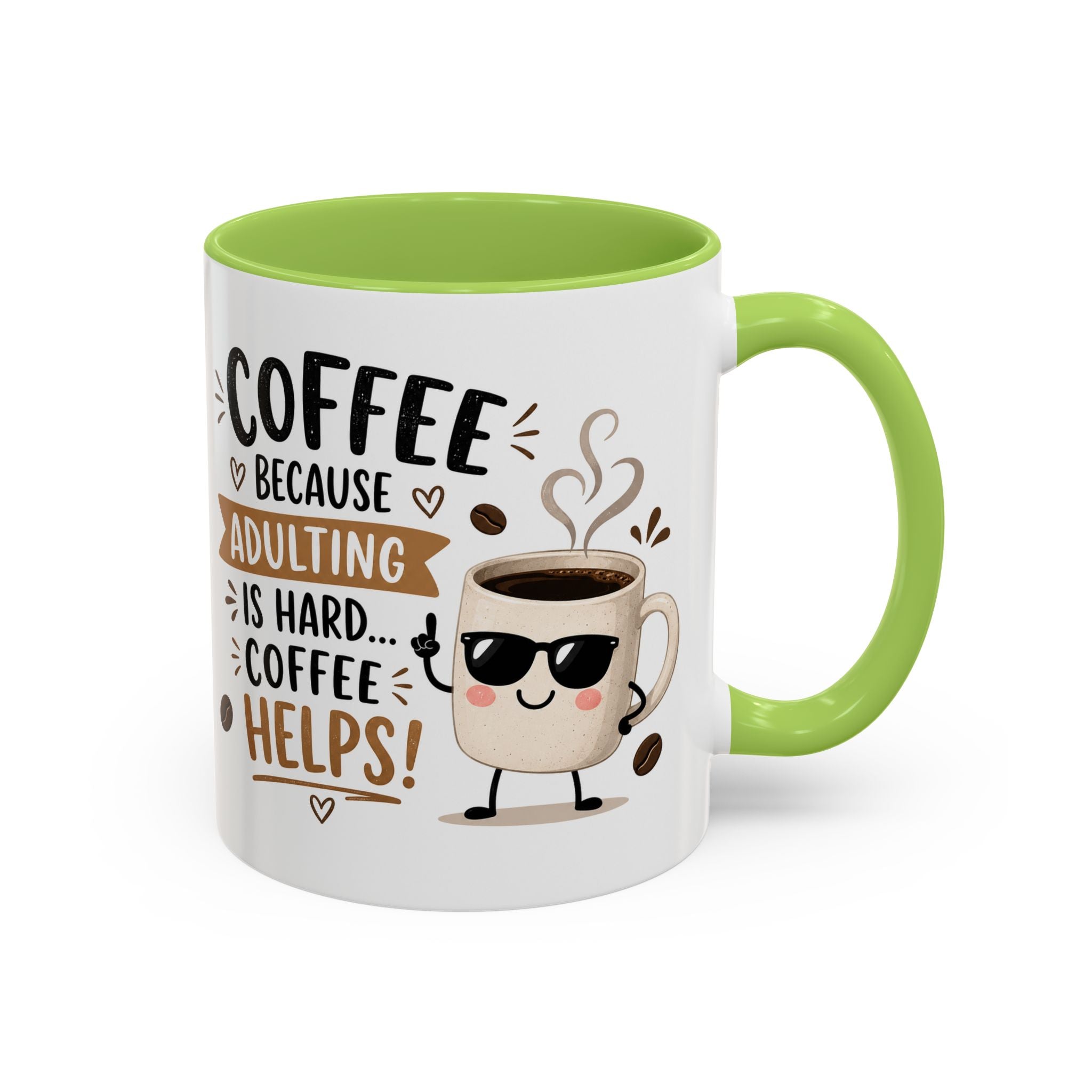 Coffee Mug — “Coffee Because Adulting Is Hard, Coffee Helps” Cute Kawaii Design