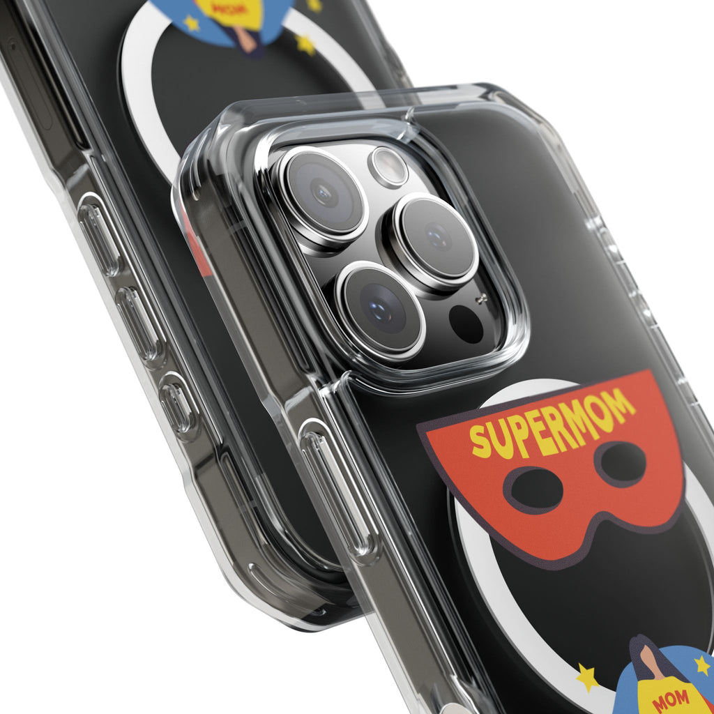 Supermom Magnetic Clear Phone Case — Clear Impact Case with Superhero Mom Design