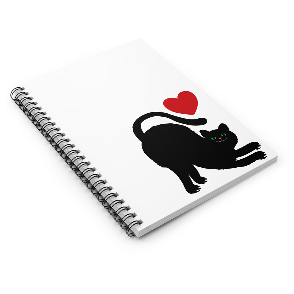 Black Cat Love Spiral Notebook — Cute Cat & Heart Ruled Journal
