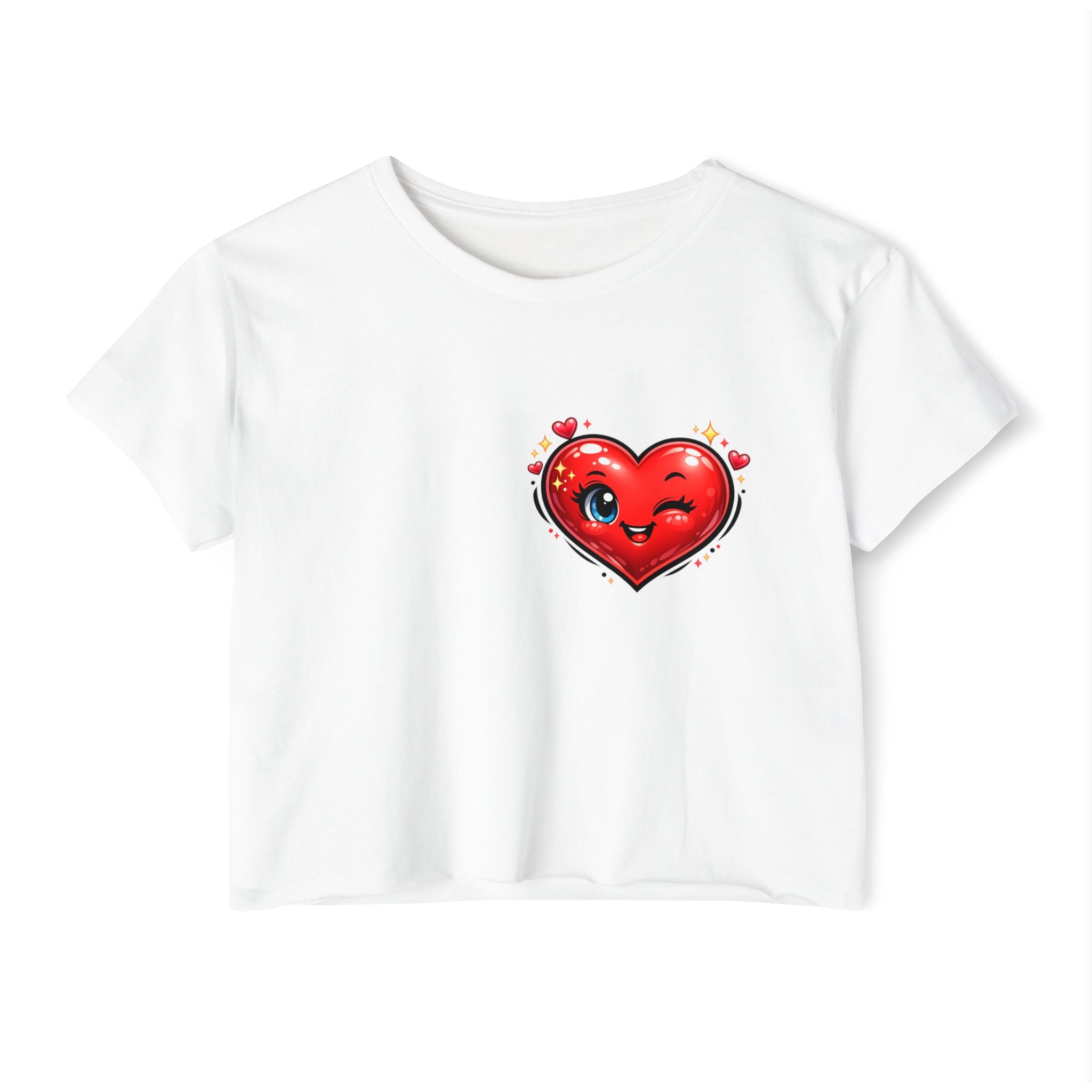 Heart Emoji Crop Top — Cute Winking Heart Graphic Women's Festival Tee