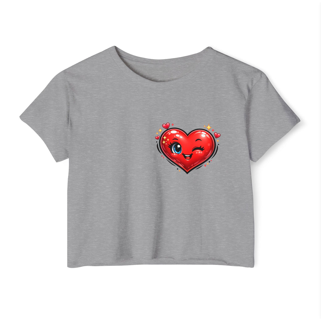 Heart Emoji Crop Top — Cute Winking Heart Graphic Women's Festival Tee