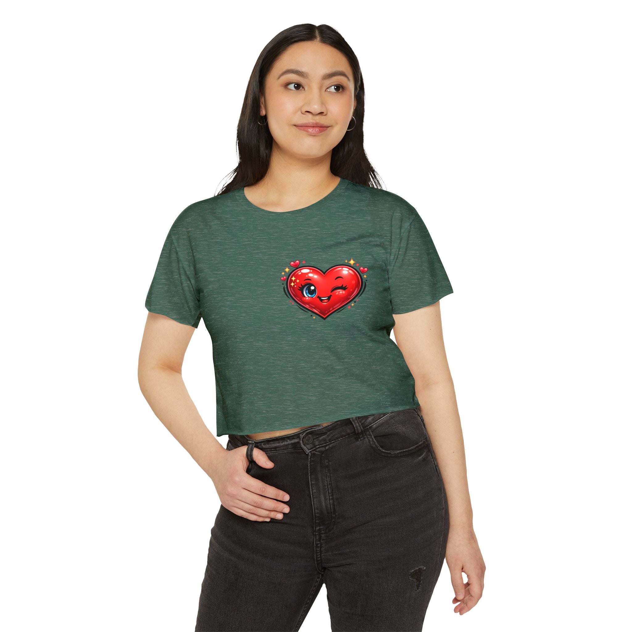 Heart Emoji Crop Top — Cute Winking Heart Graphic Women's Festival Tee