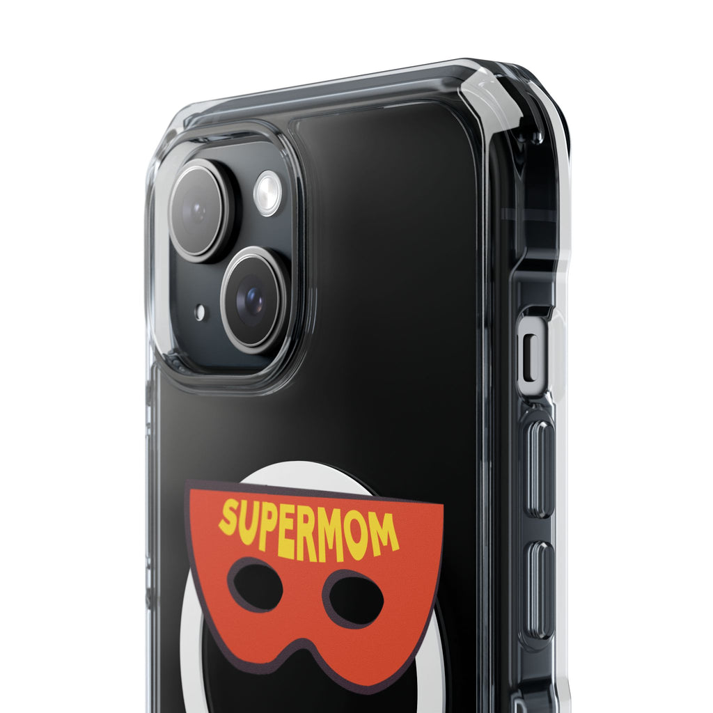 Supermom Magnetic Clear Phone Case — Clear Impact Case with Superhero Mom Design