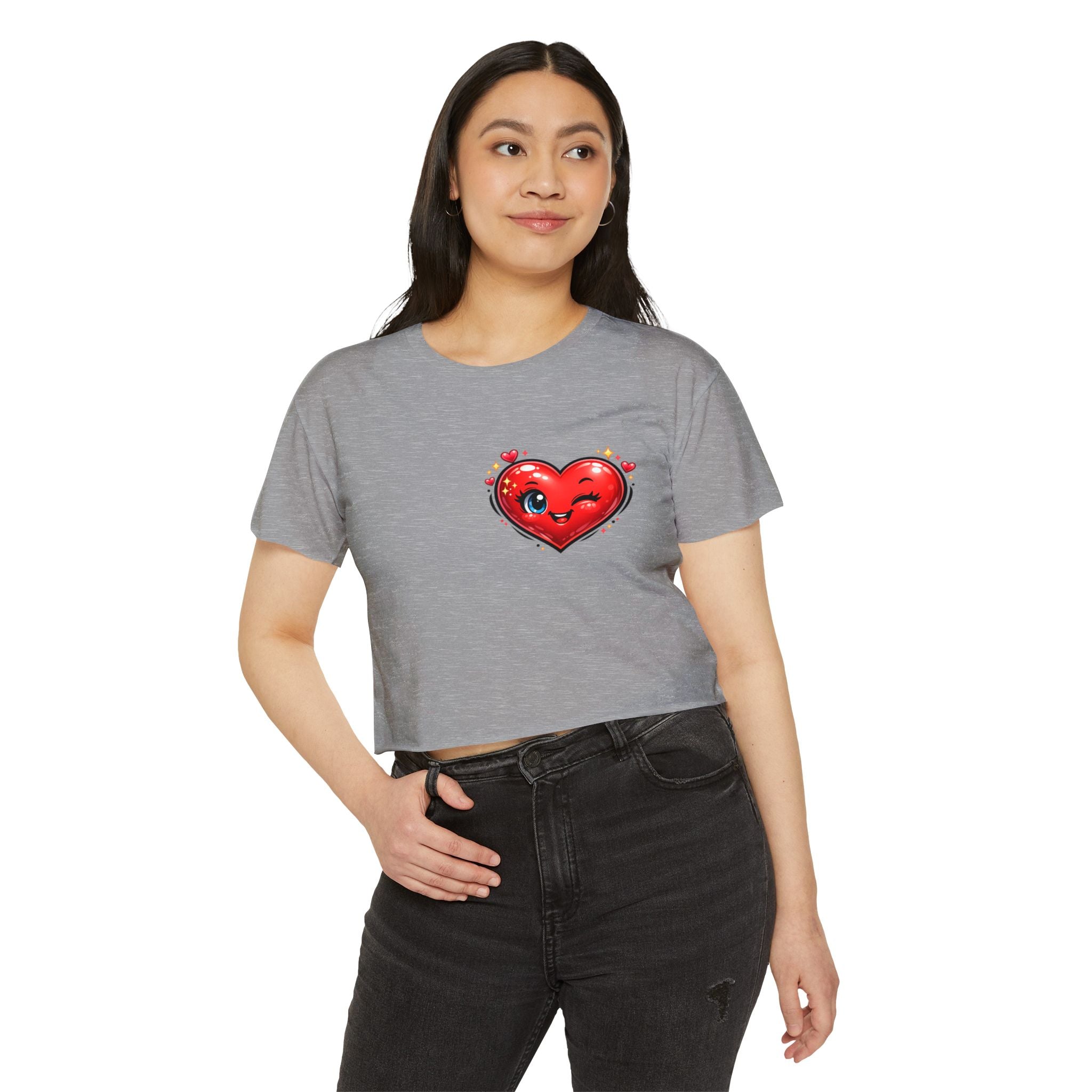 Heart Emoji Crop Top — Cute Winking Heart Graphic Women's Festival Tee