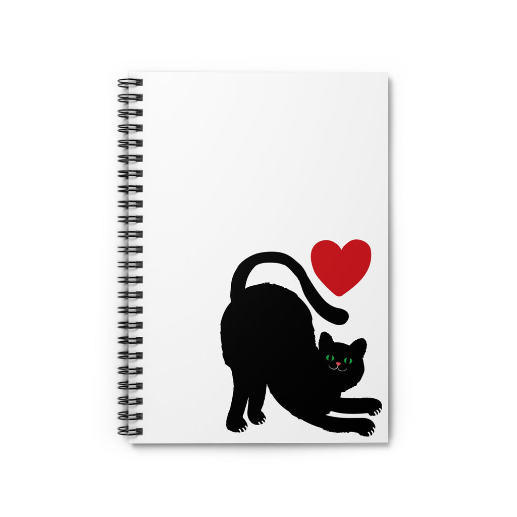 Black Cat Love Spiral Notebook — Cute Cat & Heart Ruled Journal