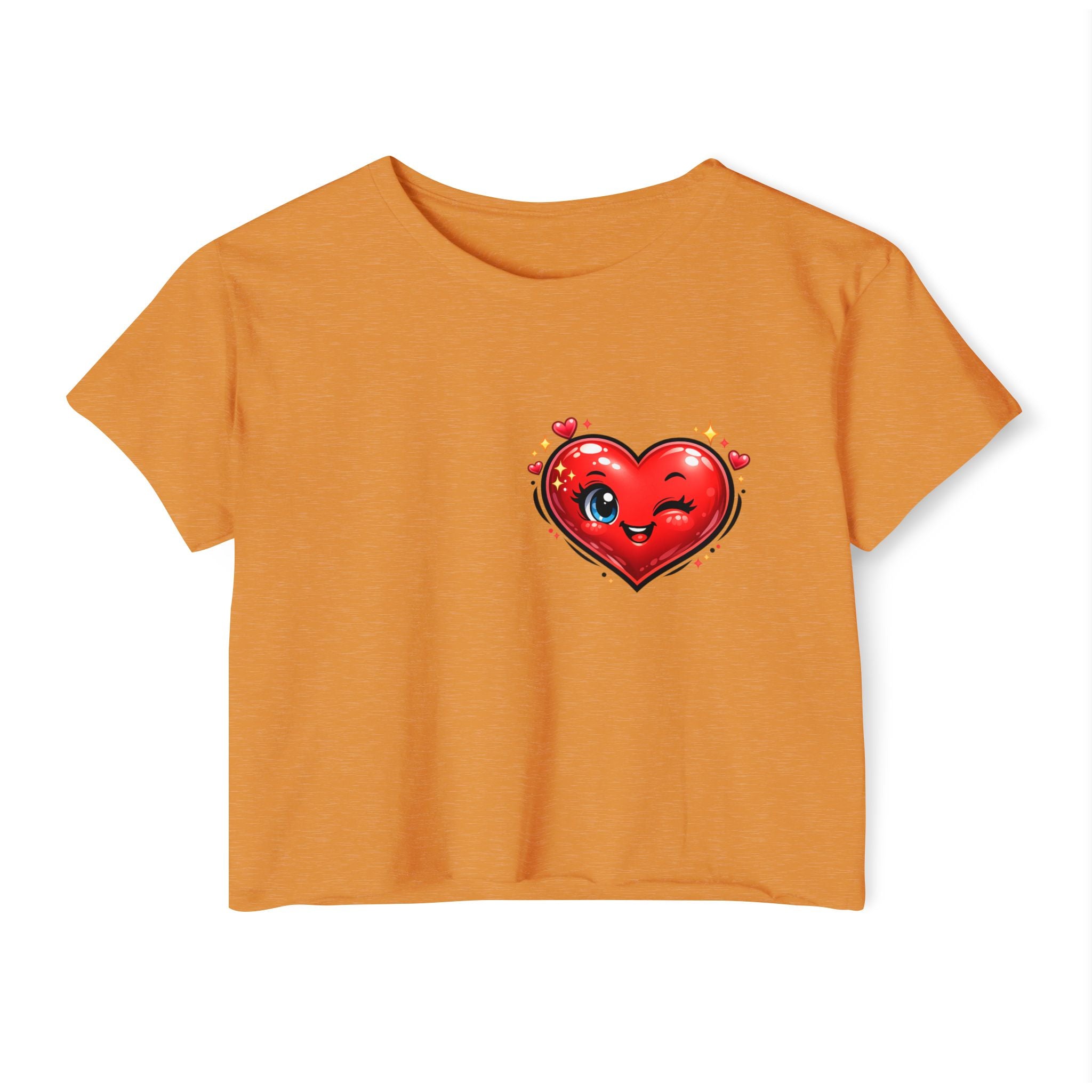 Heart Emoji Crop Top — Cute Winking Heart Graphic Women's Festival Tee