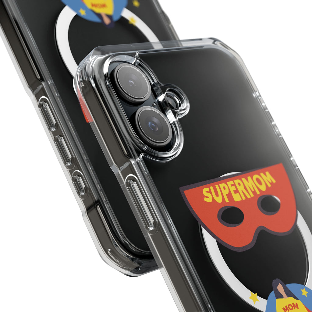 Supermom Magnetic Clear Phone Case — Clear Impact Case with Superhero Mom Design