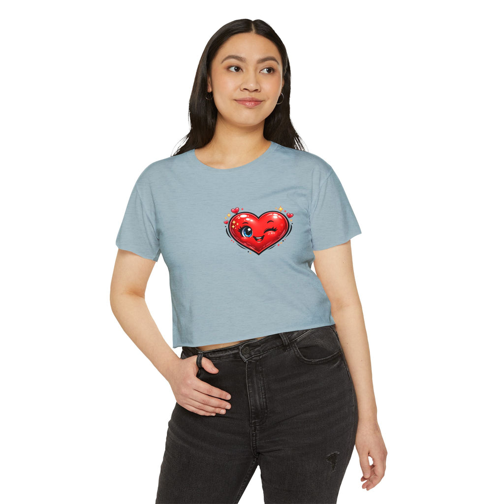Heart Emoji Crop Top — Cute Winking Heart Graphic Women's Festival Tee