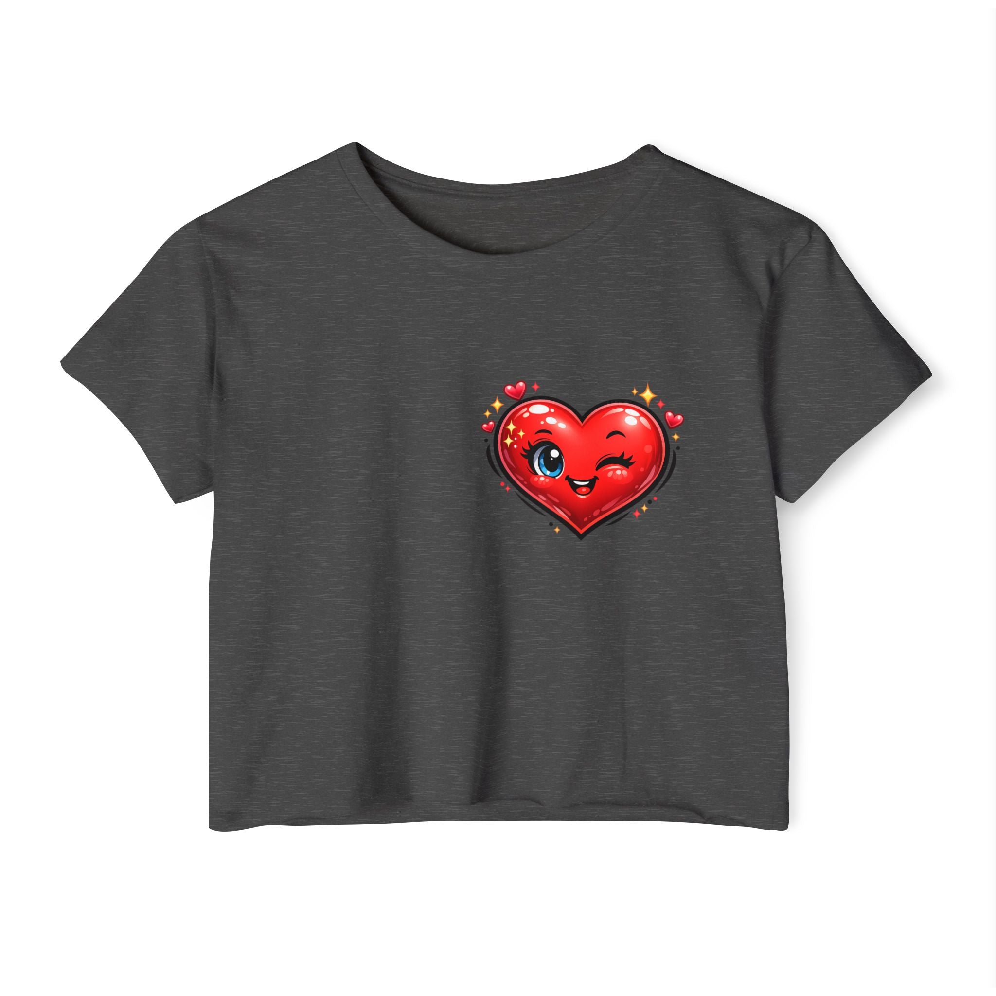Heart Emoji Crop Top — Cute Winking Heart Graphic Women's Festival Tee