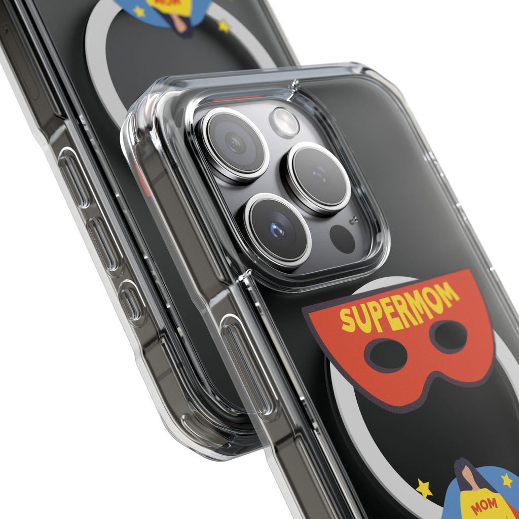 Supermom Magnetic Clear Phone Case — Clear Impact Case with Superhero Mom Design