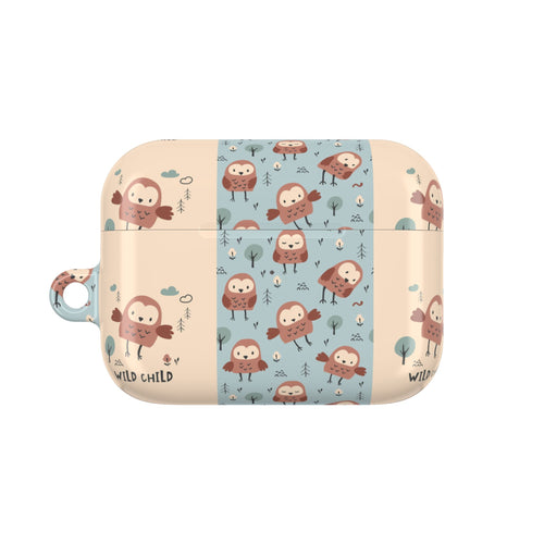 Cute Owl Pattern AirPod Case — "Wild Child" Cartoon Protective Cover