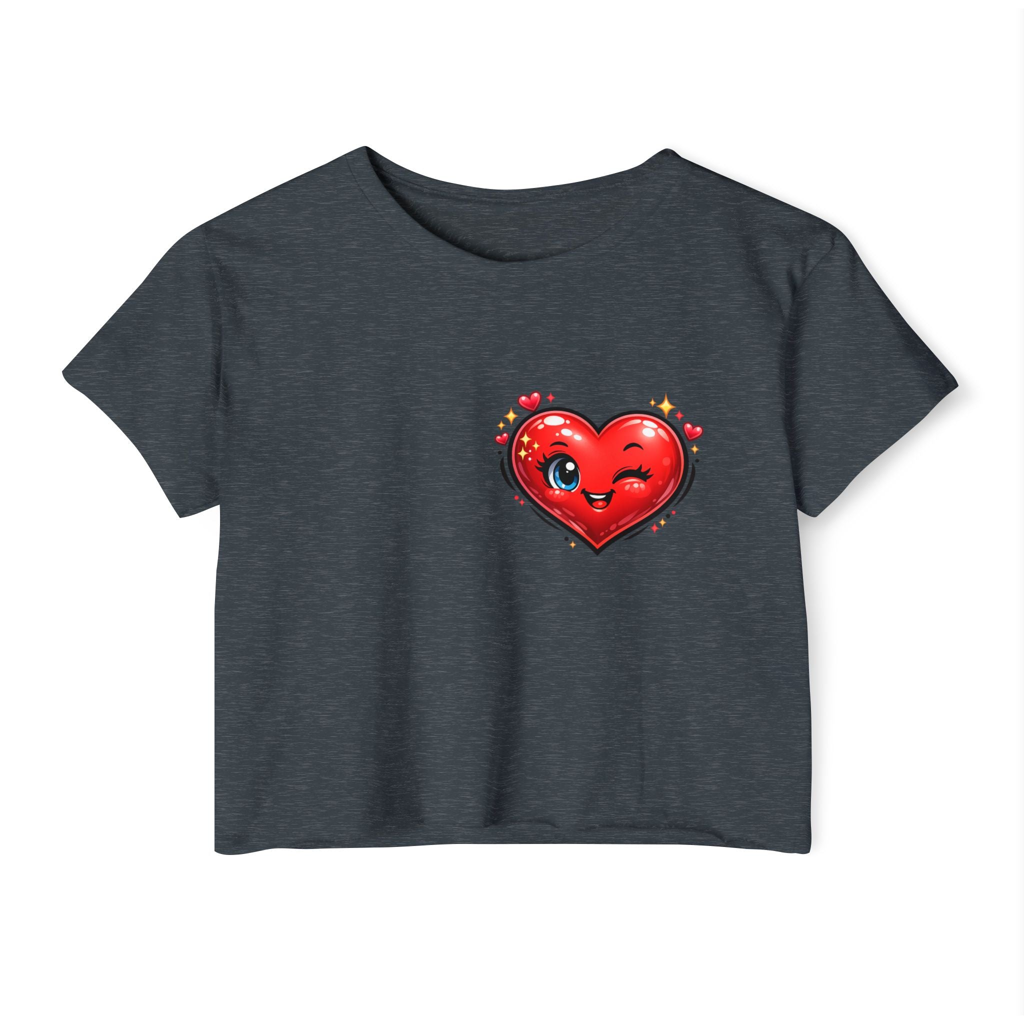 Heart Emoji Crop Top — Cute Winking Heart Graphic Women's Festival Tee