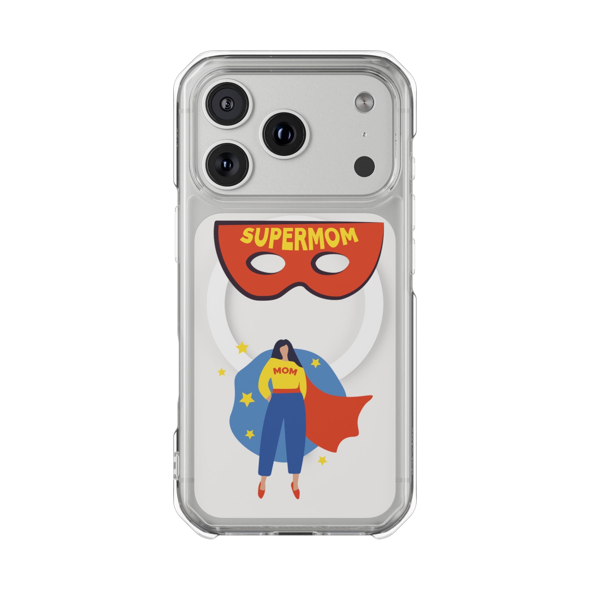 Supermom Magnetic Clear Phone Case — Clear Impact Case with Superhero Mom Design