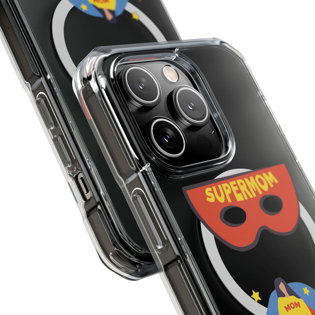Supermom Magnetic Clear Phone Case — Clear Impact Case with Superhero Mom Design