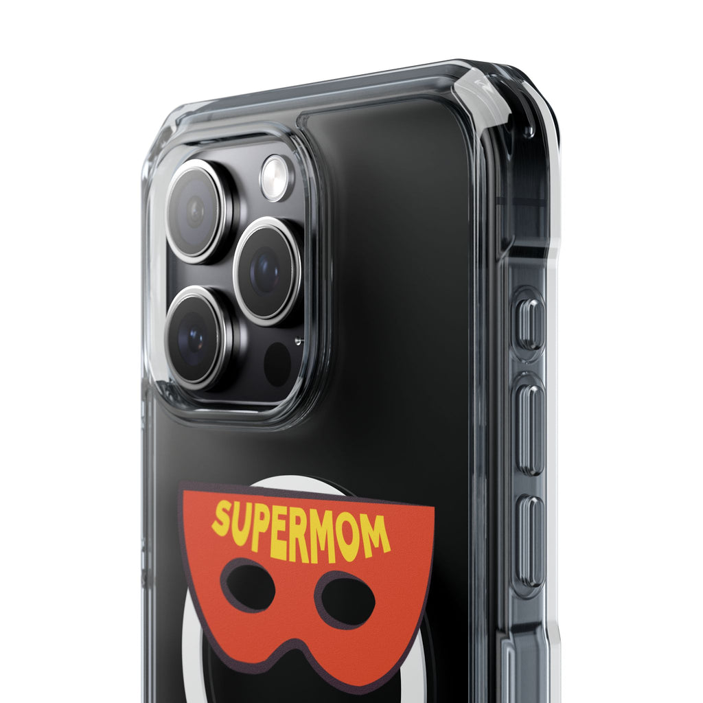 Supermom Magnetic Clear Phone Case — Clear Impact Case with Superhero Mom Design