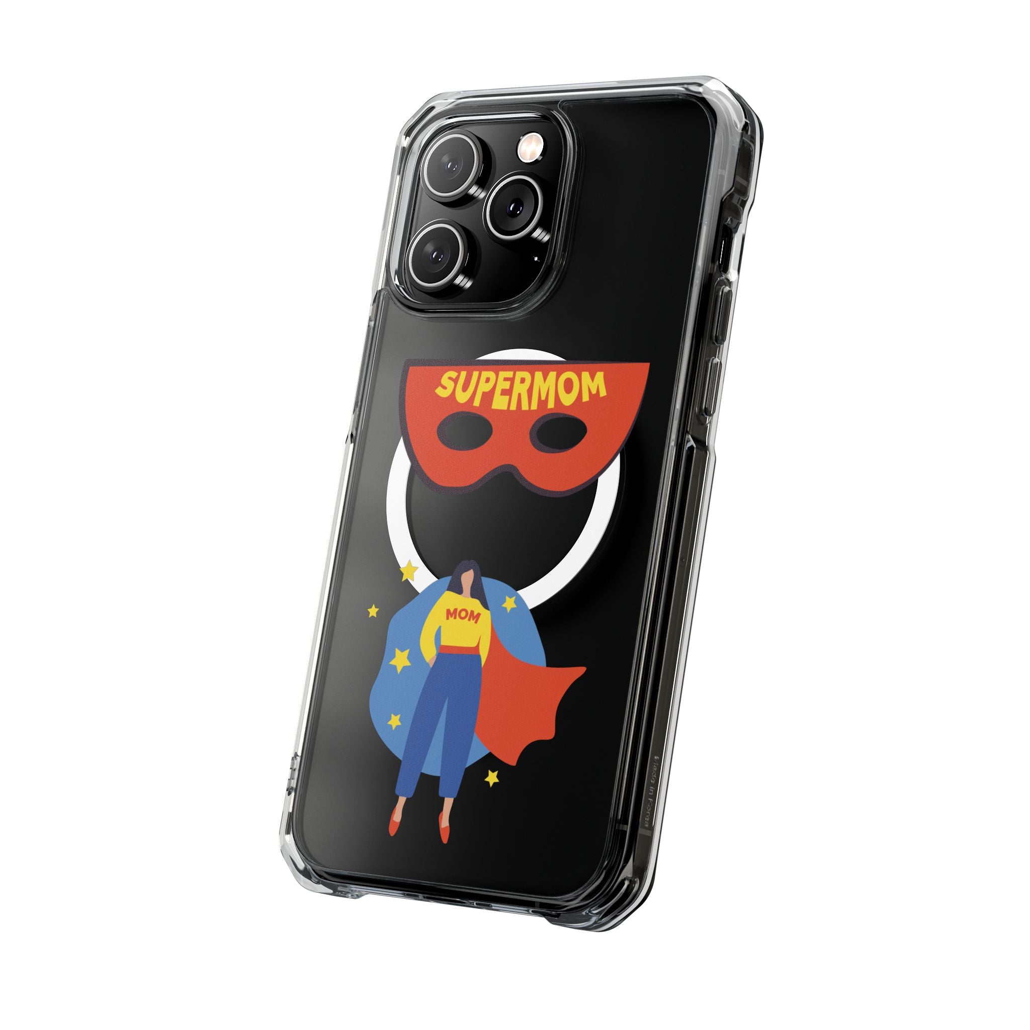 Supermom Magnetic Clear Phone Case — Clear Impact Case with Superhero Mom Design