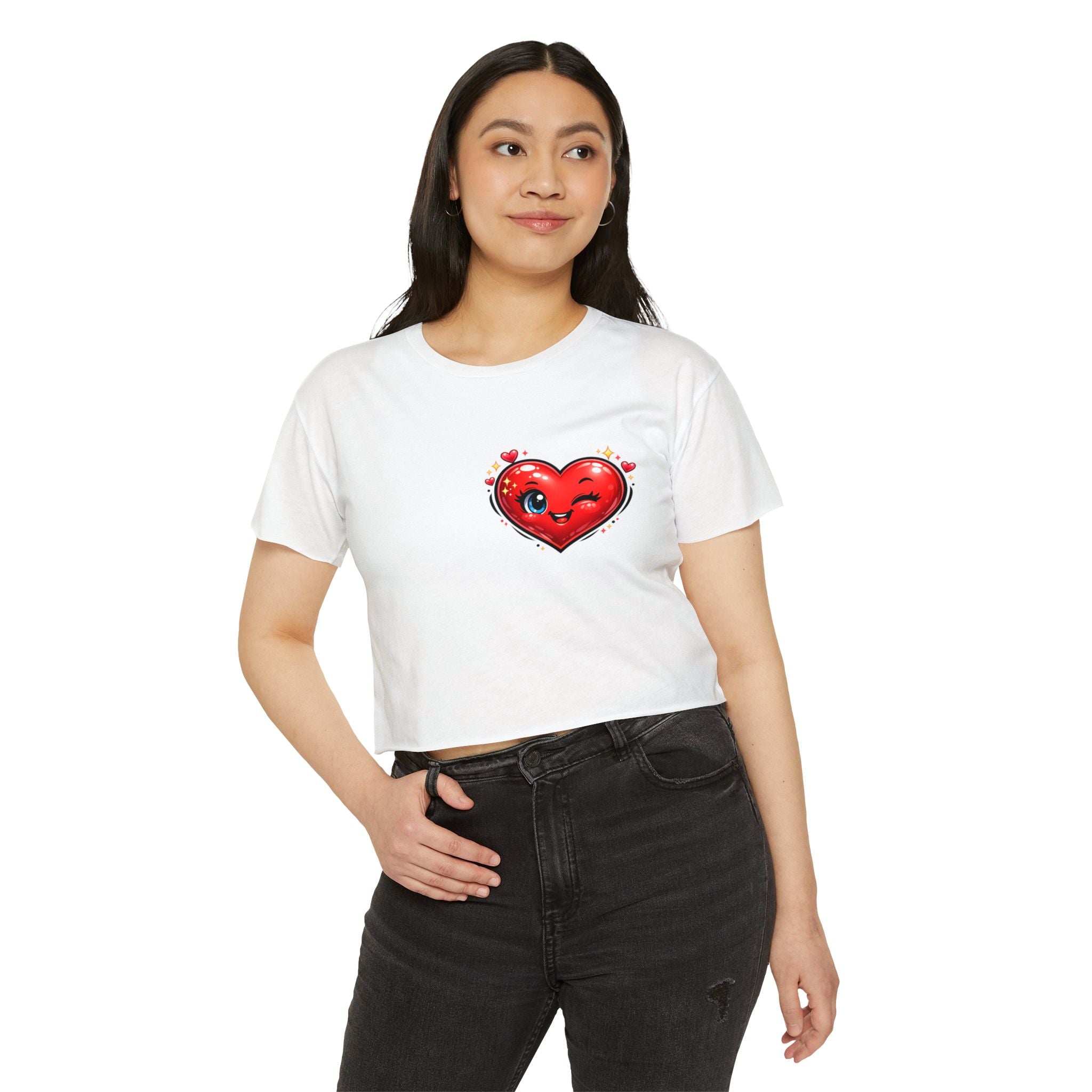 Heart Emoji Crop Top — Cute Winking Heart Graphic Women's Festival Tee