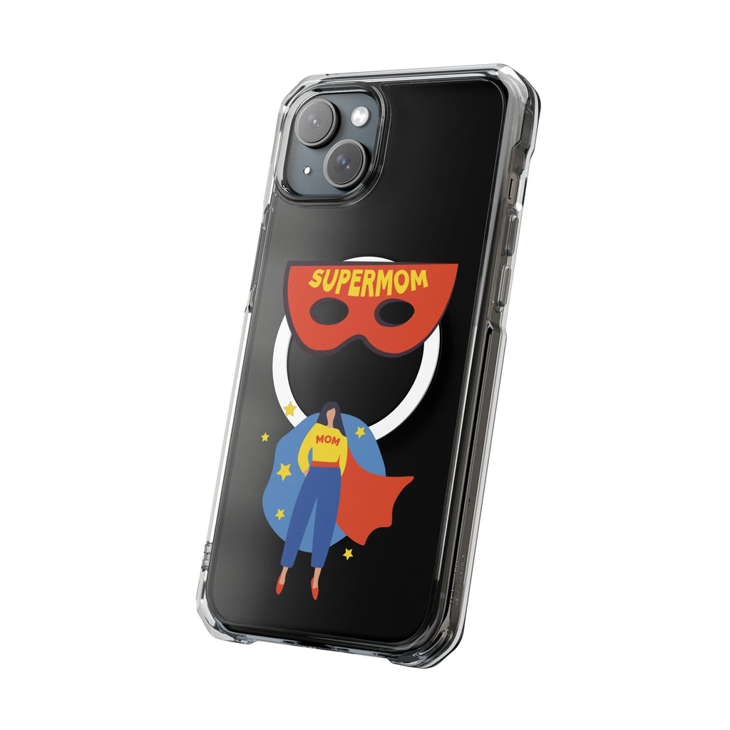 Supermom Magnetic Clear Phone Case — Clear Impact Case with Superhero Mom Design