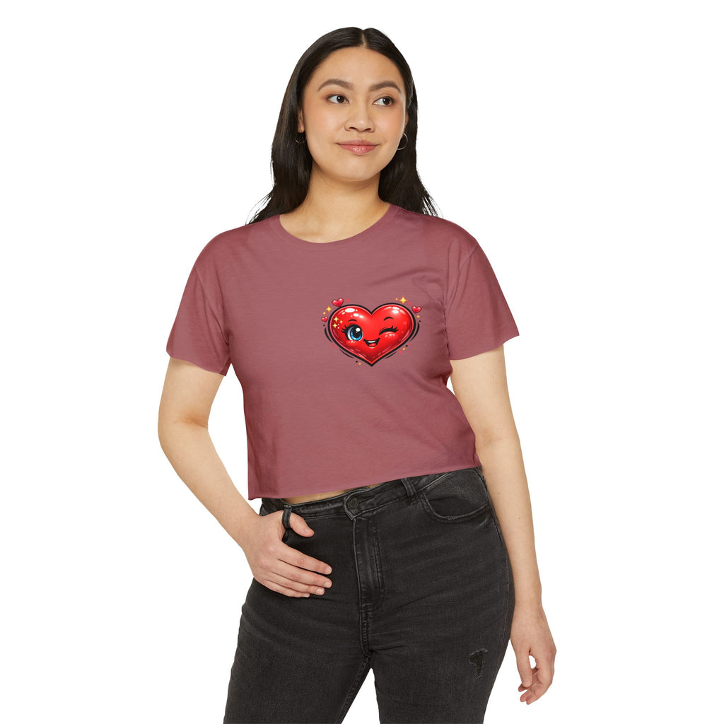 Heart Emoji Crop Top — Cute Winking Heart Graphic Women's Festival Tee