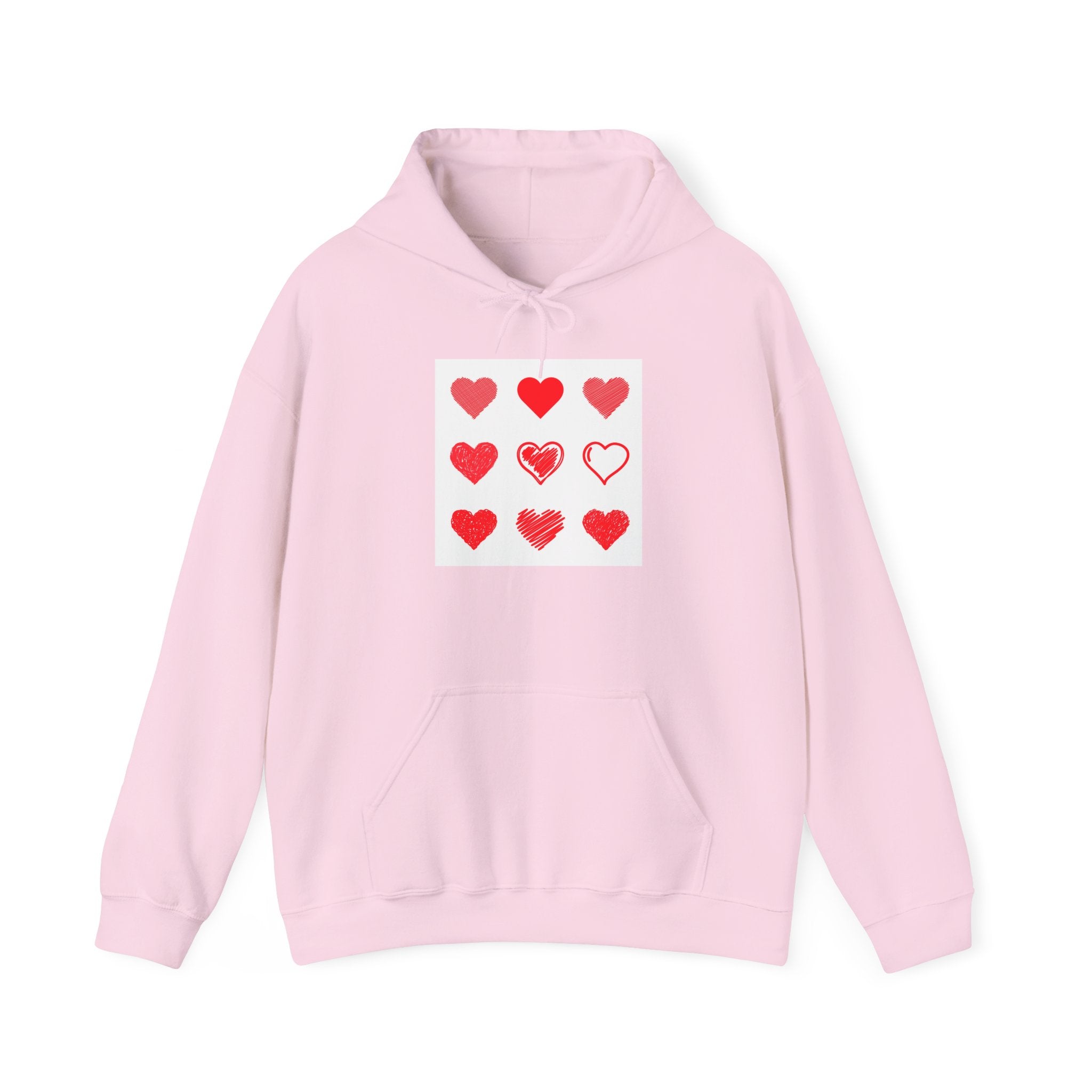 Hearts Grid Hoodie — Minimalist Red Heart Pattern Valentine Sweatshirt