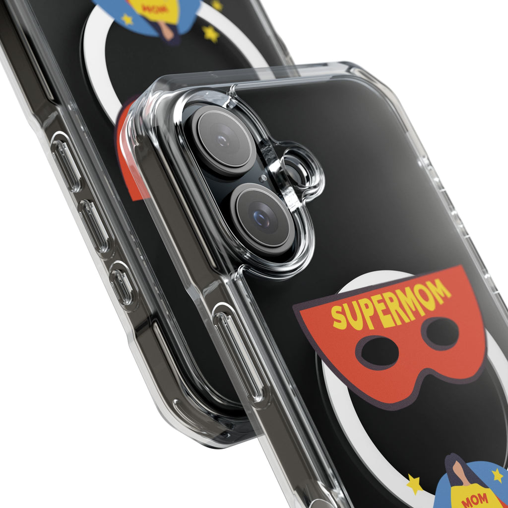 Supermom Magnetic Clear Phone Case — Clear Impact Case with Superhero Mom Design