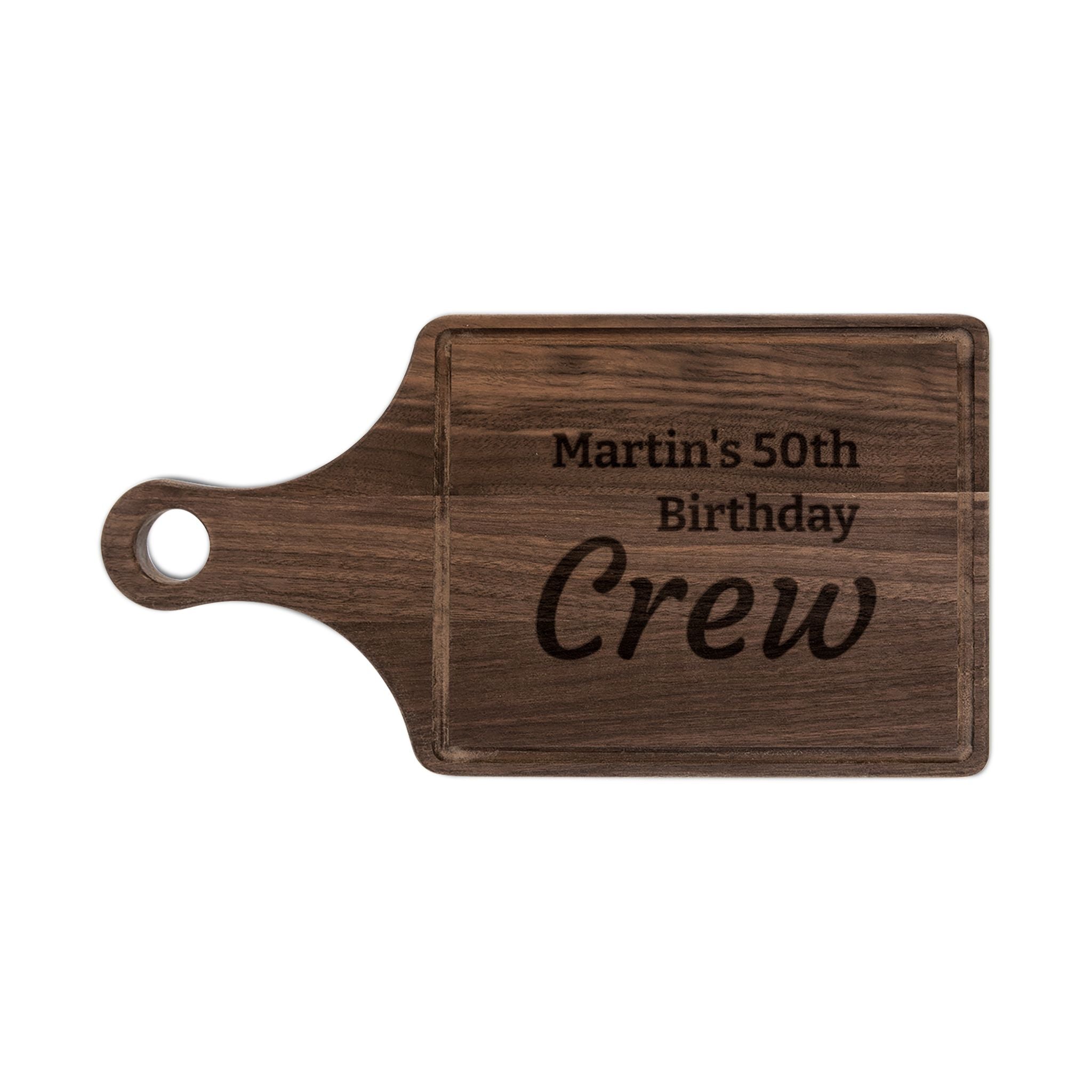 Engraved Cutting Board — "Martin's 50th Birthday Crew"