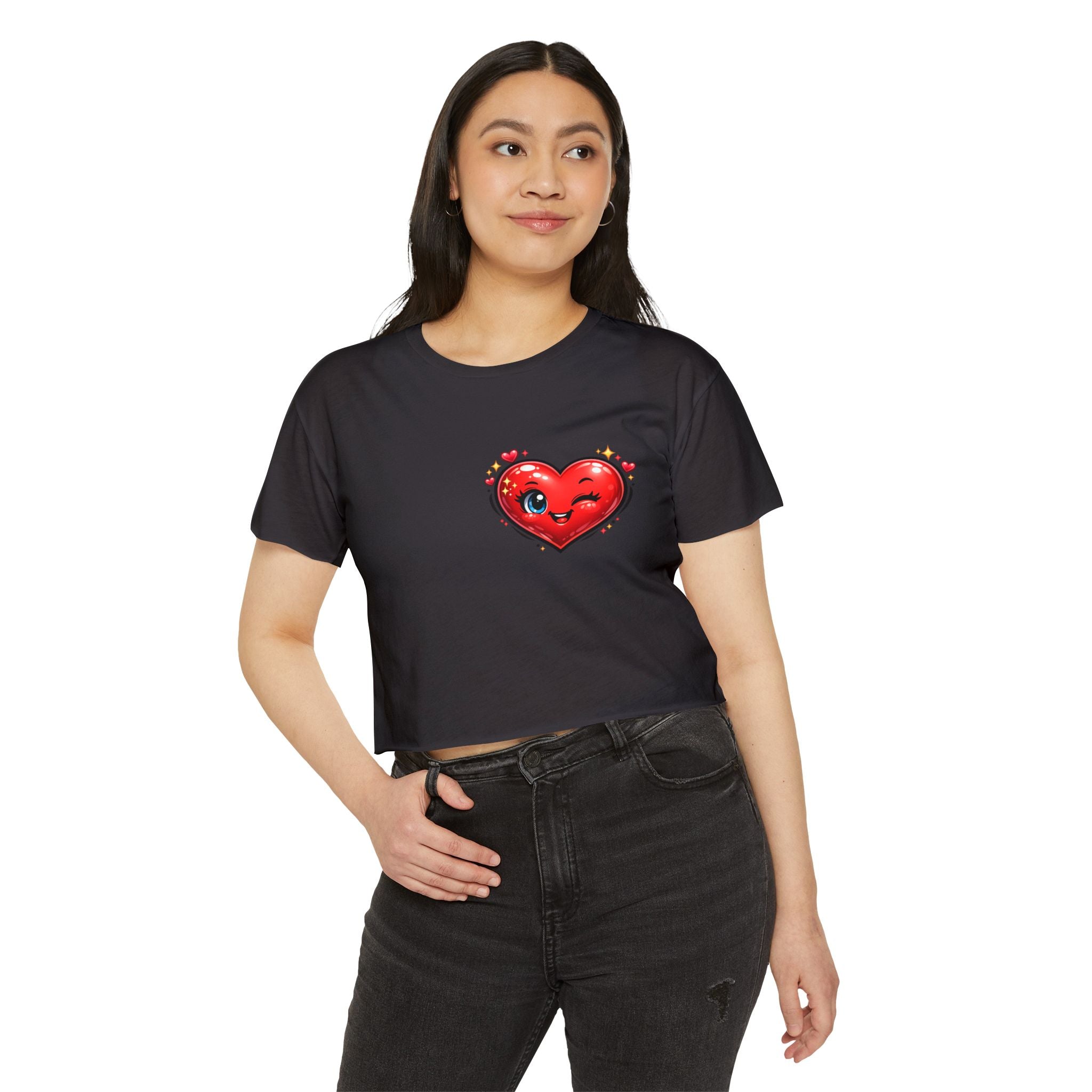 Heart Emoji Crop Top — Cute Winking Heart Graphic Women's Festival Tee