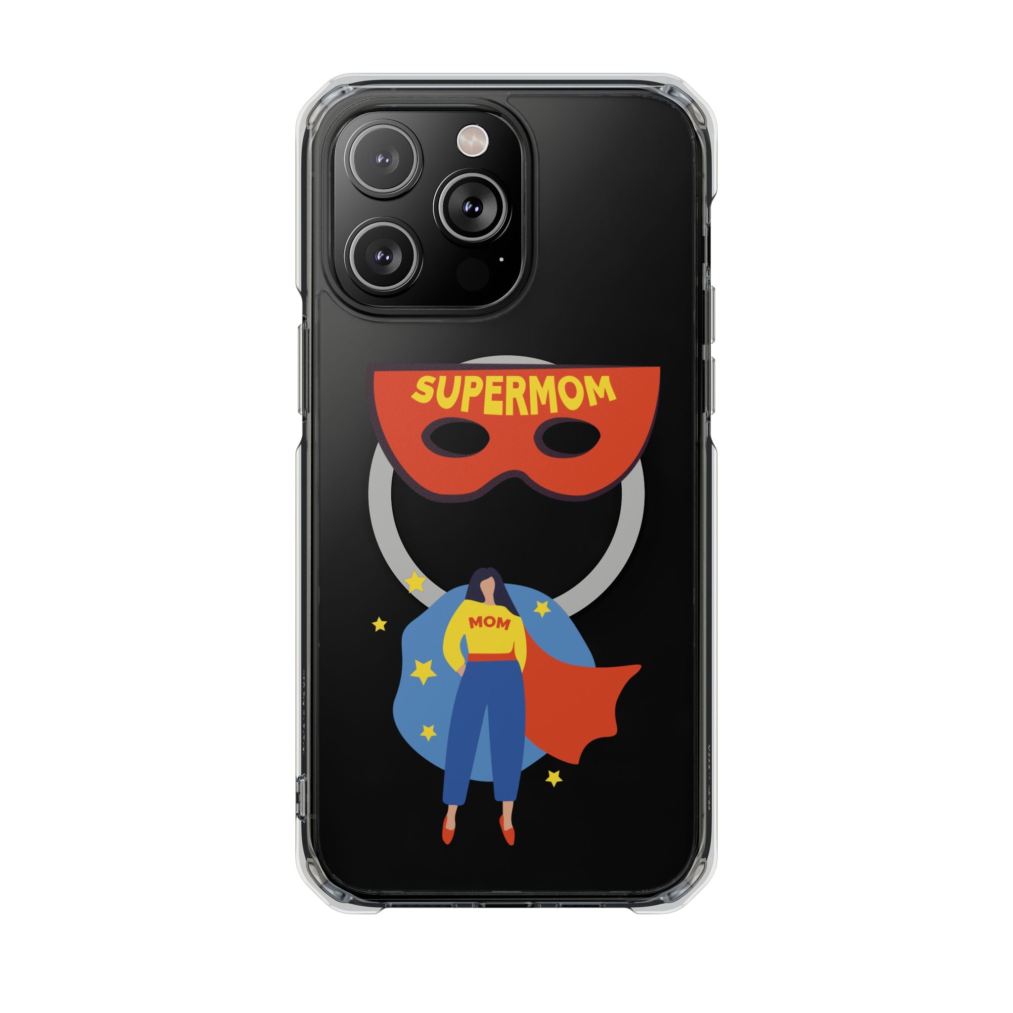 Supermom Magnetic Clear Phone Case — Clear Impact Case with Superhero Mom Design